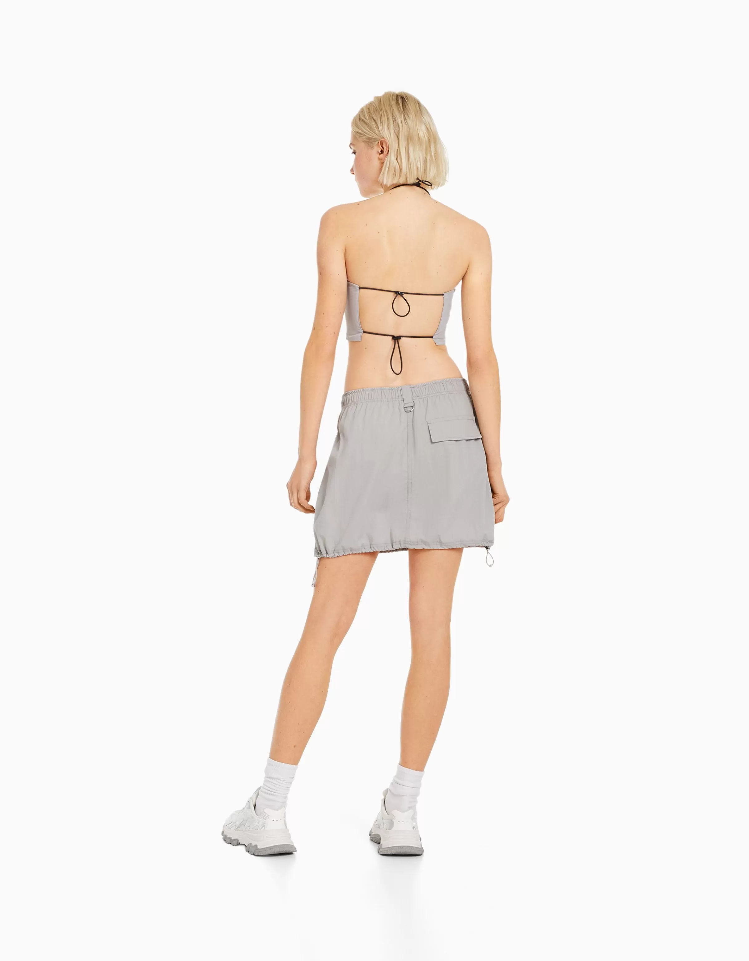 BERSHKA Vêtements*Minijupe cargo coton multipoches Gris