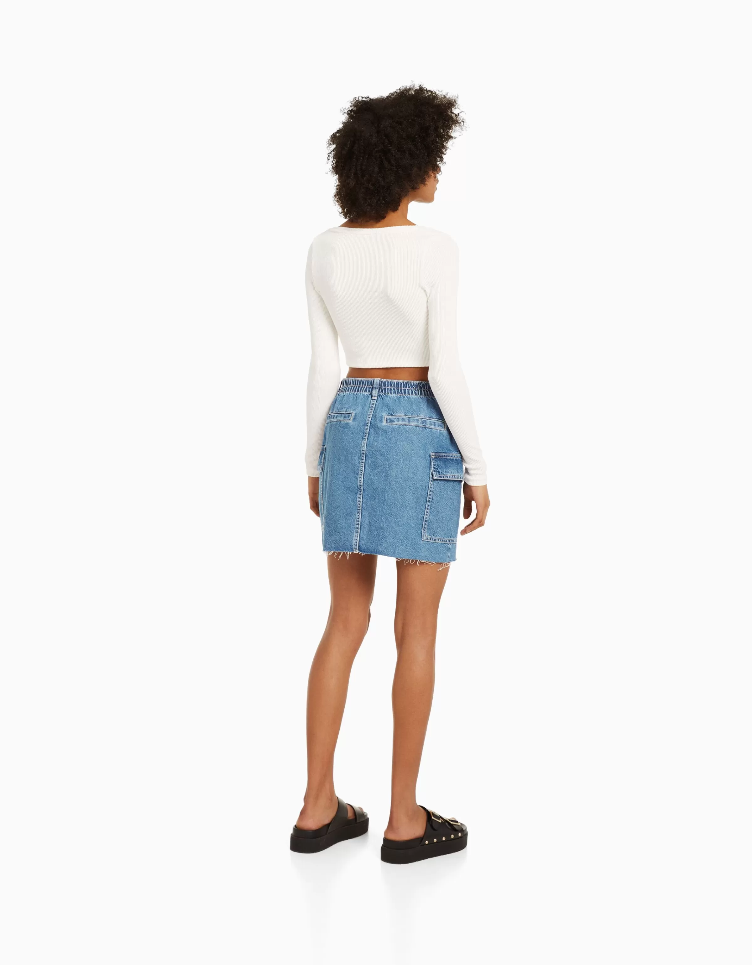 BERSHKA Jupes*Minijupe denim cargo Blanc cassé