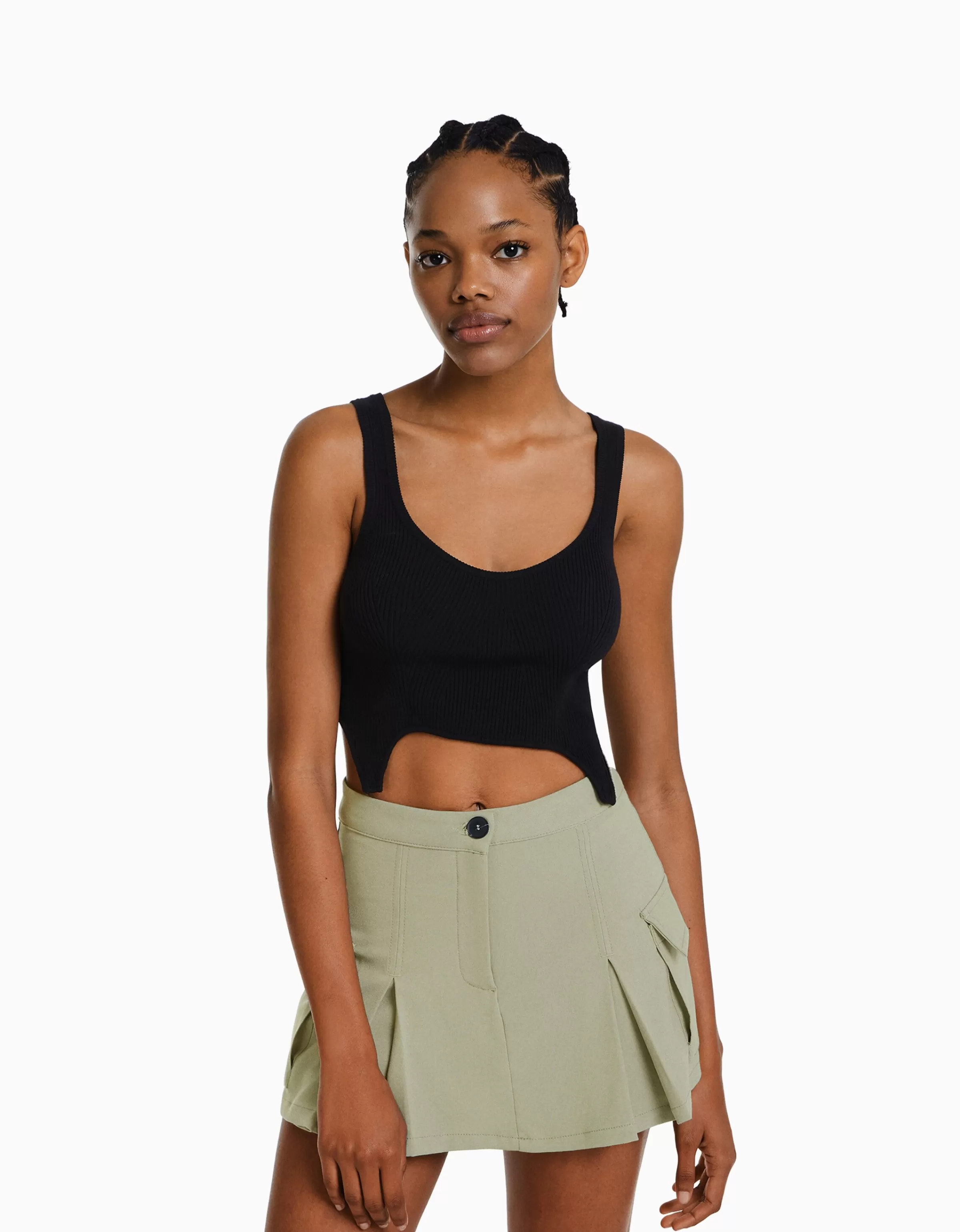 BERSHKA Jupes*Minijupe tailoring cargo poches Kaki