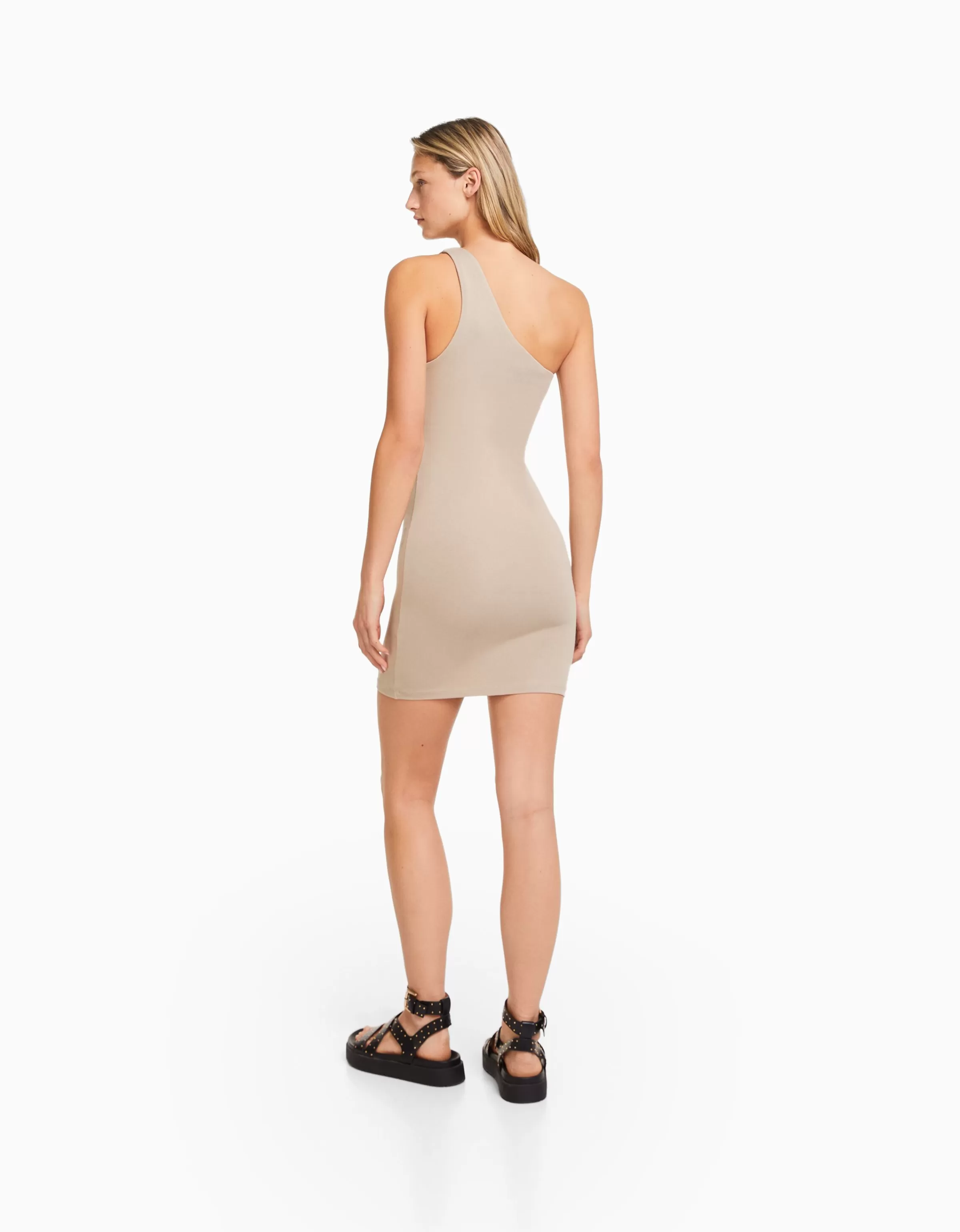 BERSHKA Vêtements*Mini-robe bretelle asymétrique Beige