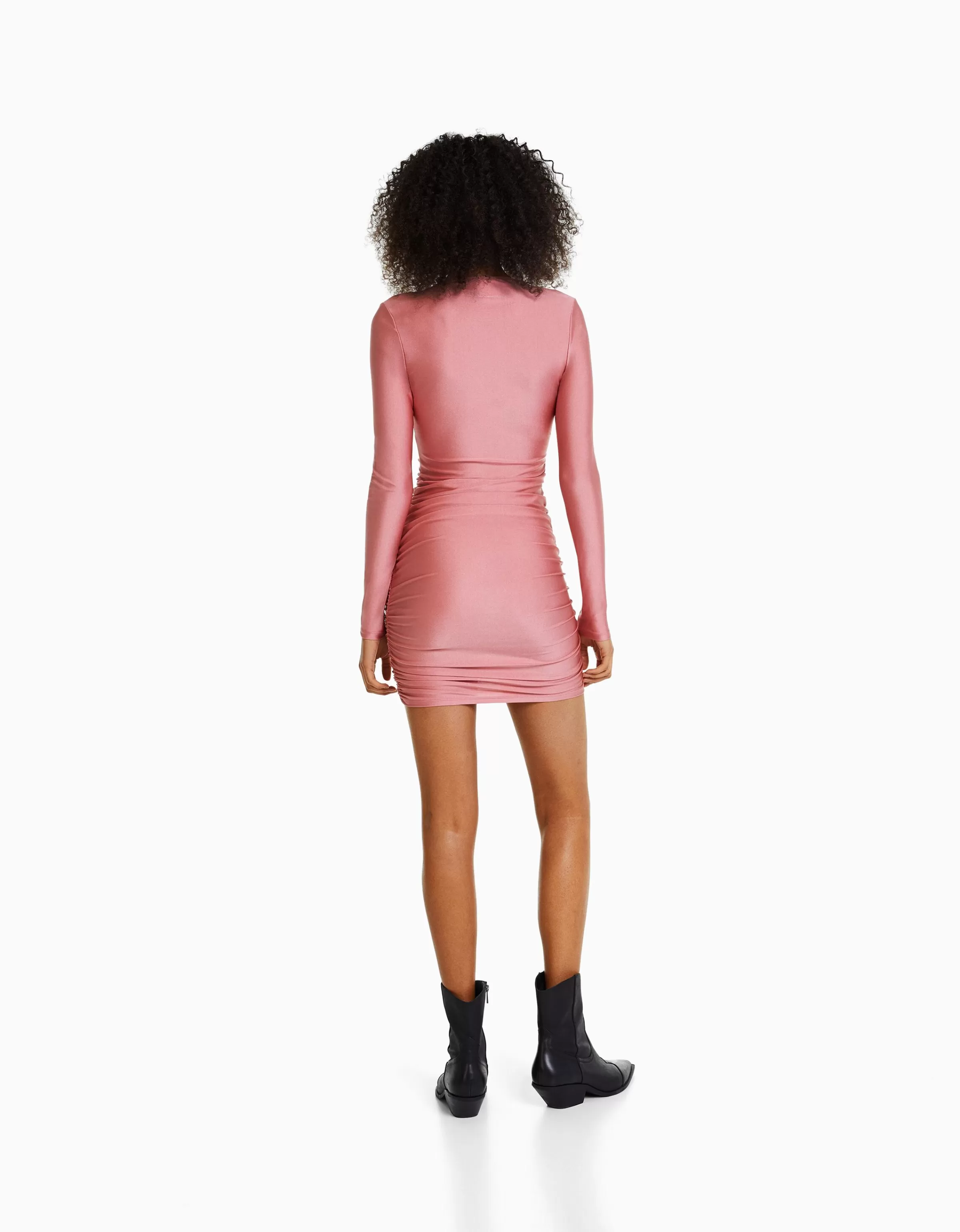 BERSHKA Vêtements*Mini-robe manches longues lanières croisées Rose