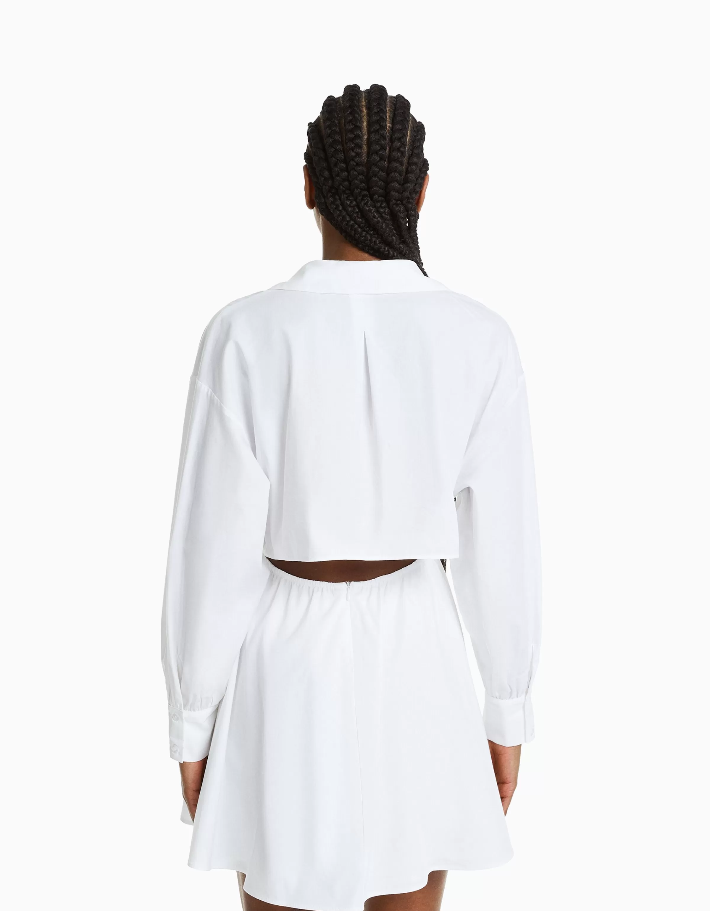 BERSHKA Robes*Mini-robe popeline volume Blanc