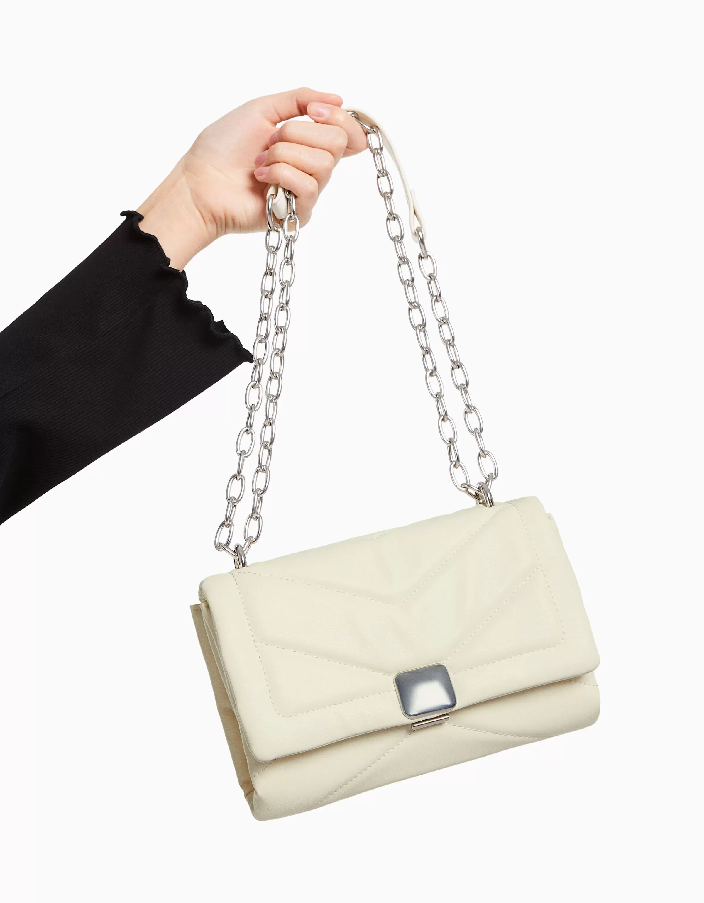 BERSHKA Tout voir*Mini-sac épaule matelassé chaîne Blanc