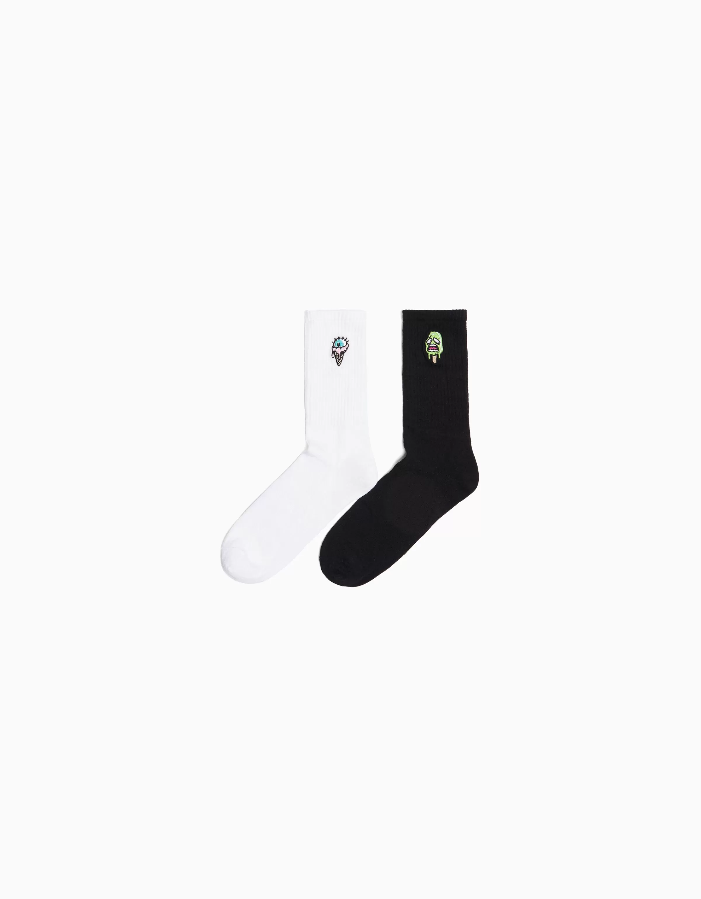 BERSHKA Chaussettes*Pack 2 chaussettes brodées Blanc