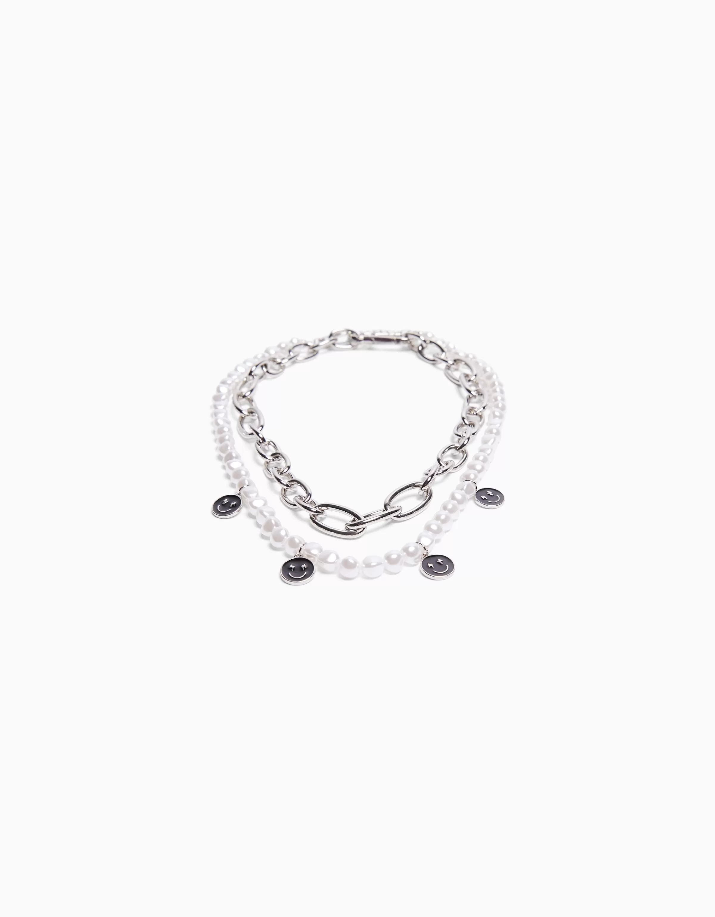 BERSHKA Tout voir*Pack 2 colliers perles fantaisie et maillons Argent