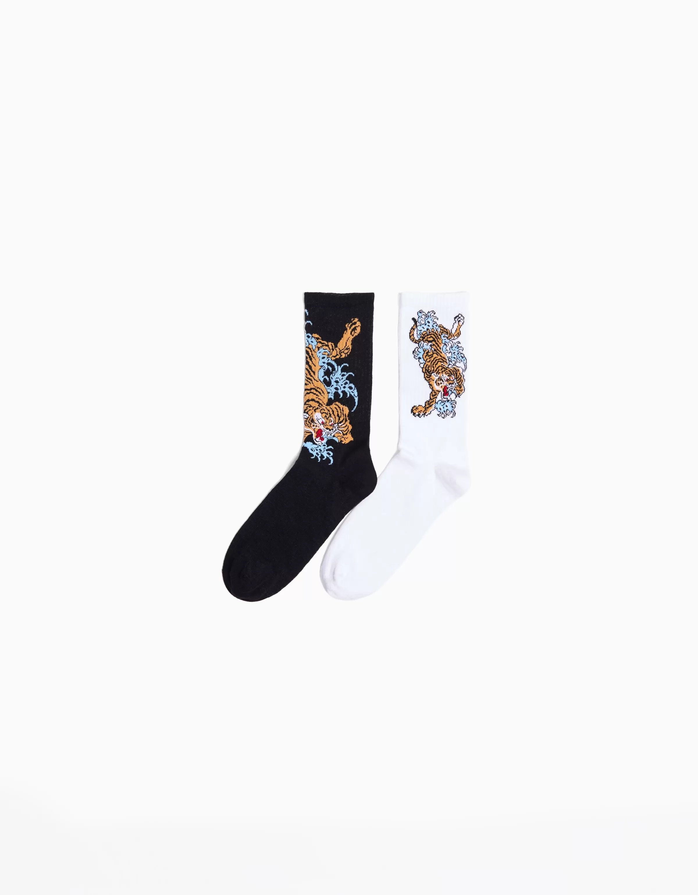 BERSHKA Chaussettes*Pack 2 paires de chaussettes imprimées Blanc