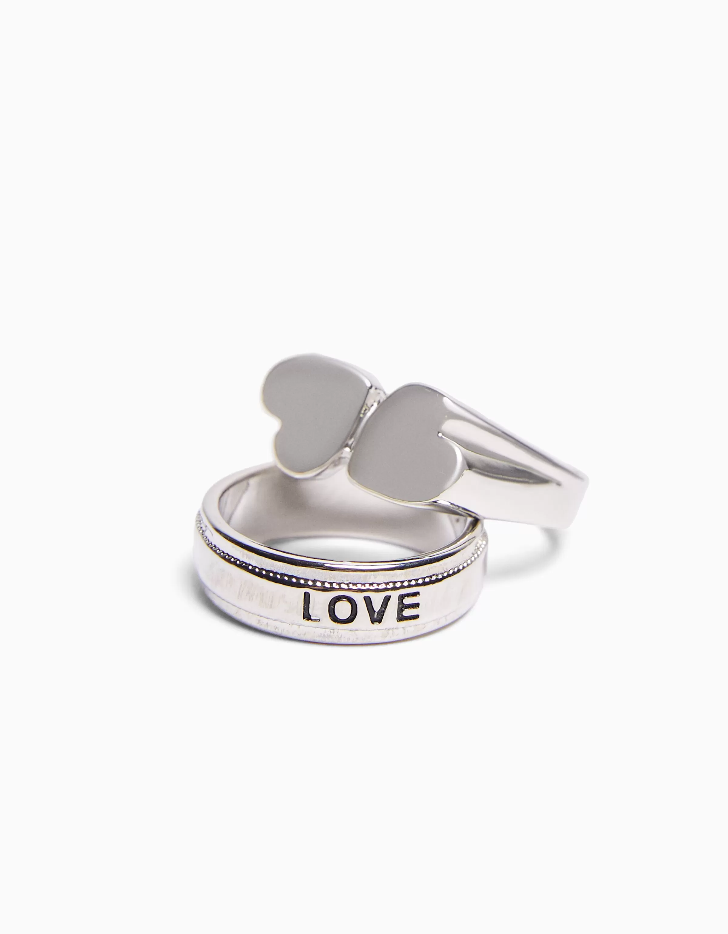 BERSHKA One Love*Pack 3 bagues love Argent