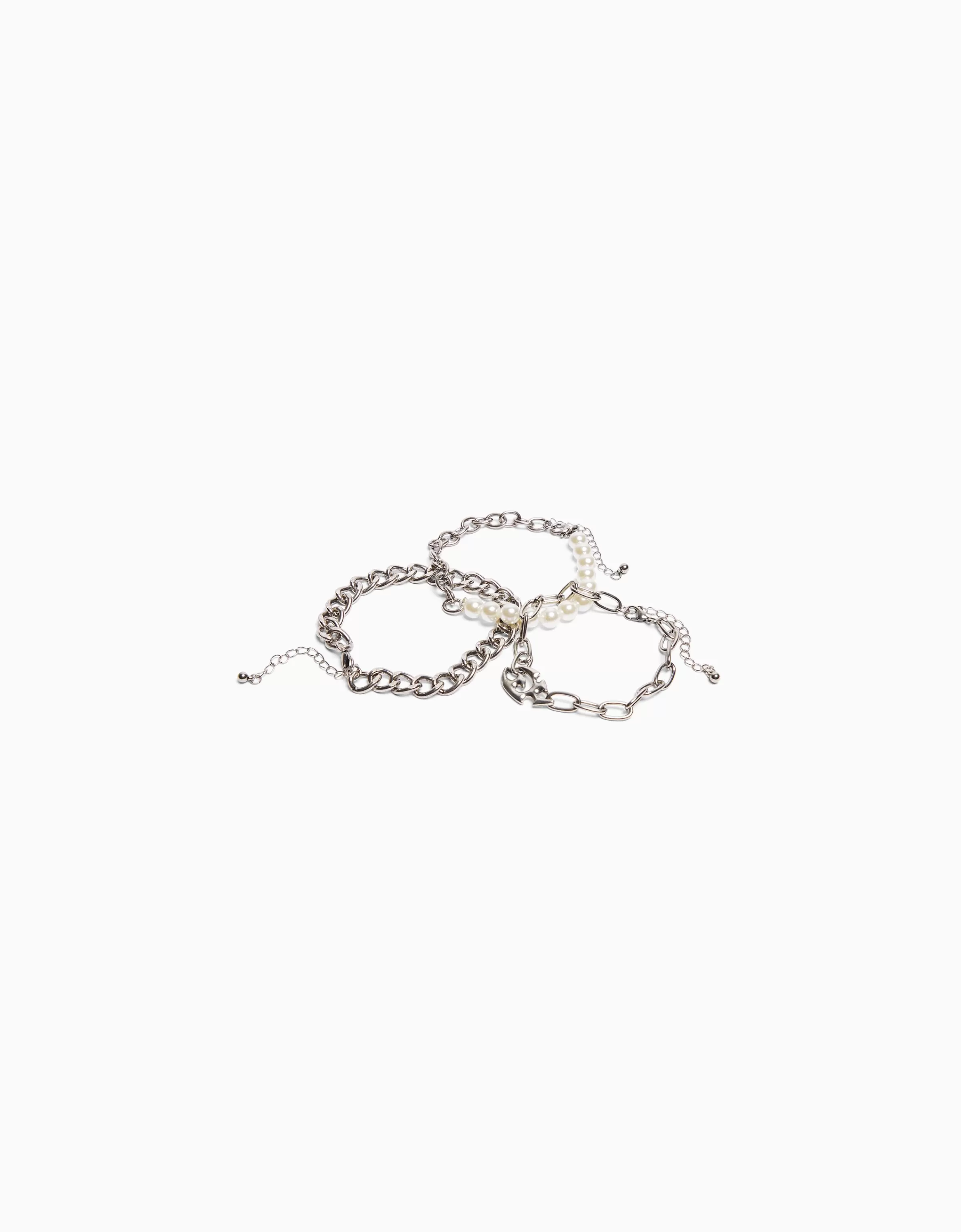 BERSHKA Tout voir*Pack 3 bracelets perles maillons Argent