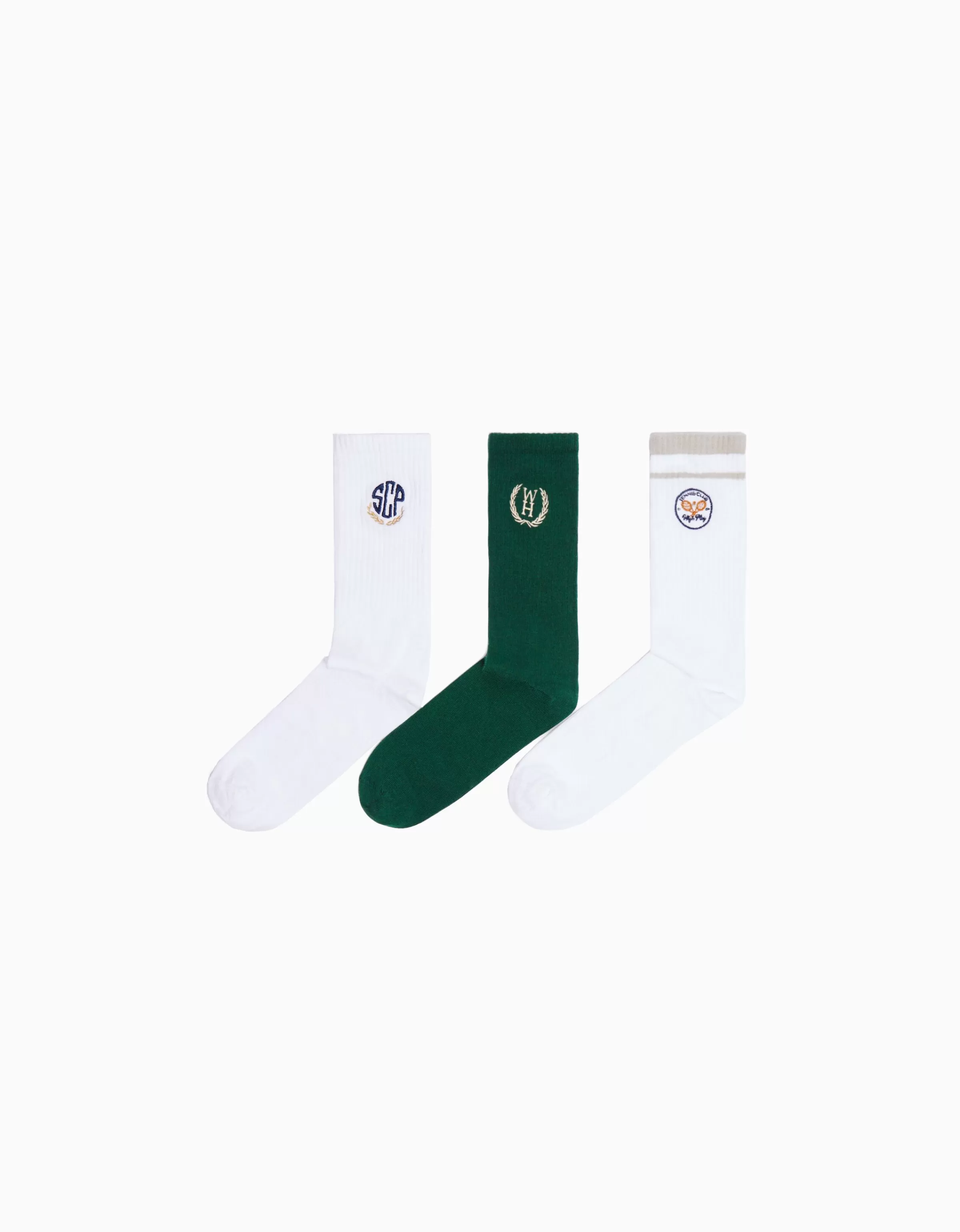 BERSHKA Chaussettes*Pack 3 chaussettes brodées varsity Blanc