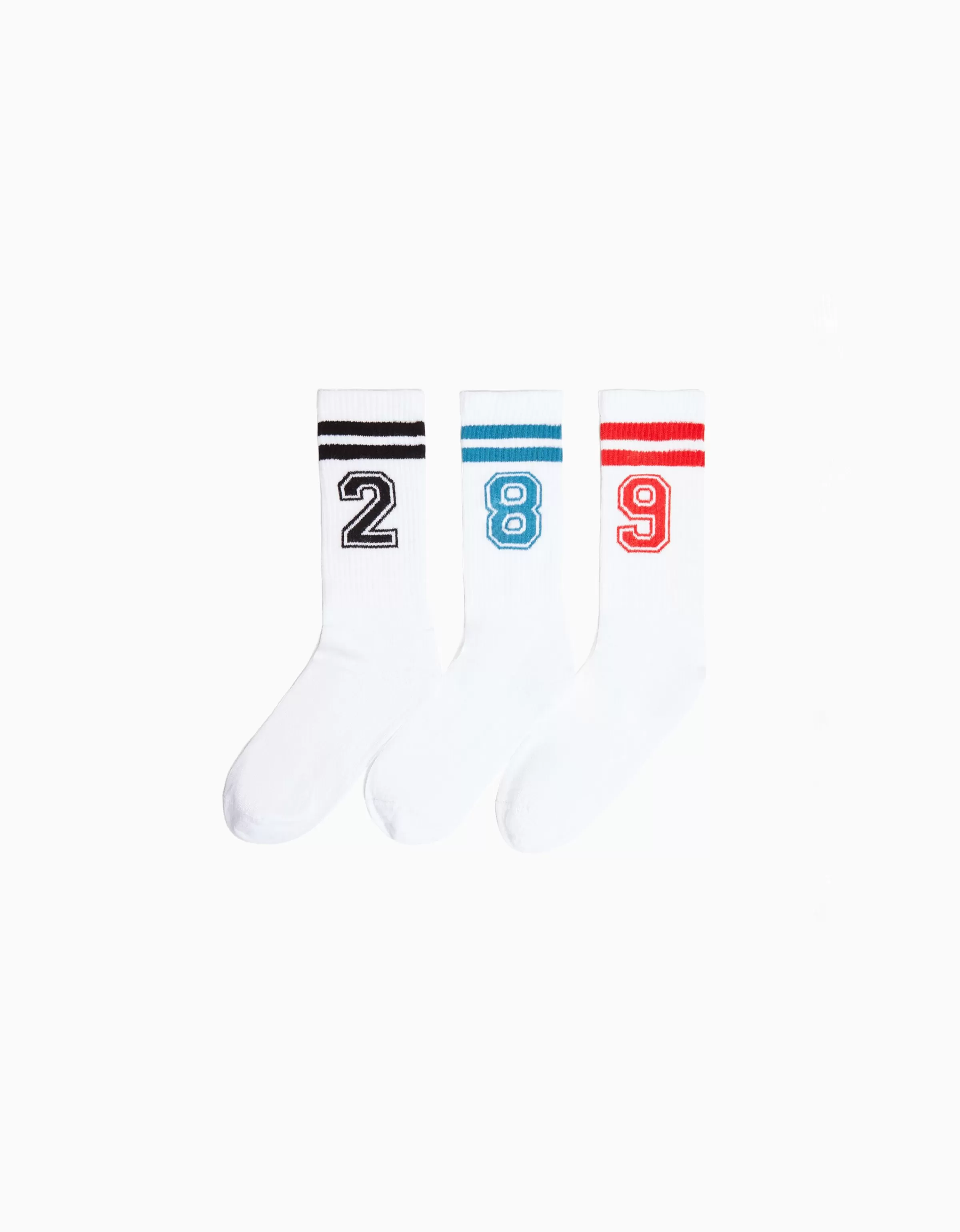 BERSHKA Chaussettes*Pack 3 chaussettes chiffre Blanc