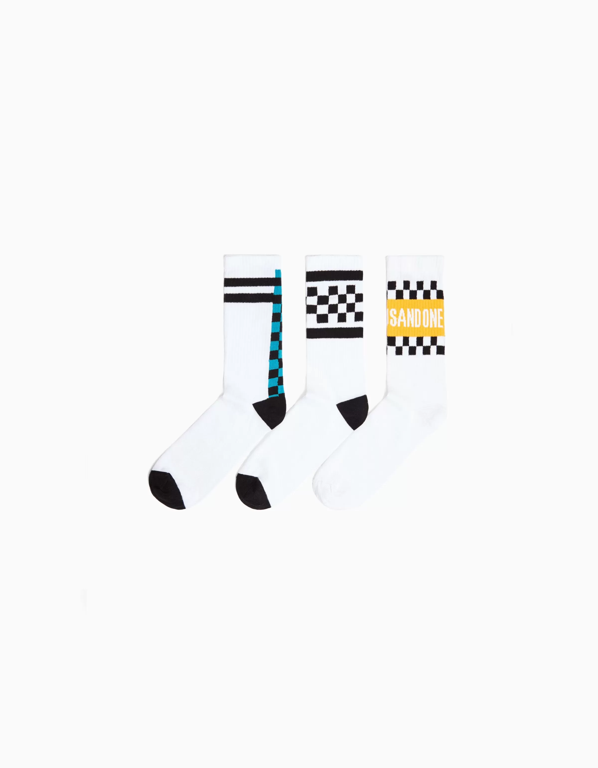 BERSHKA Chaussettes*Pack 3 chaussettes imprimé damier Blanc