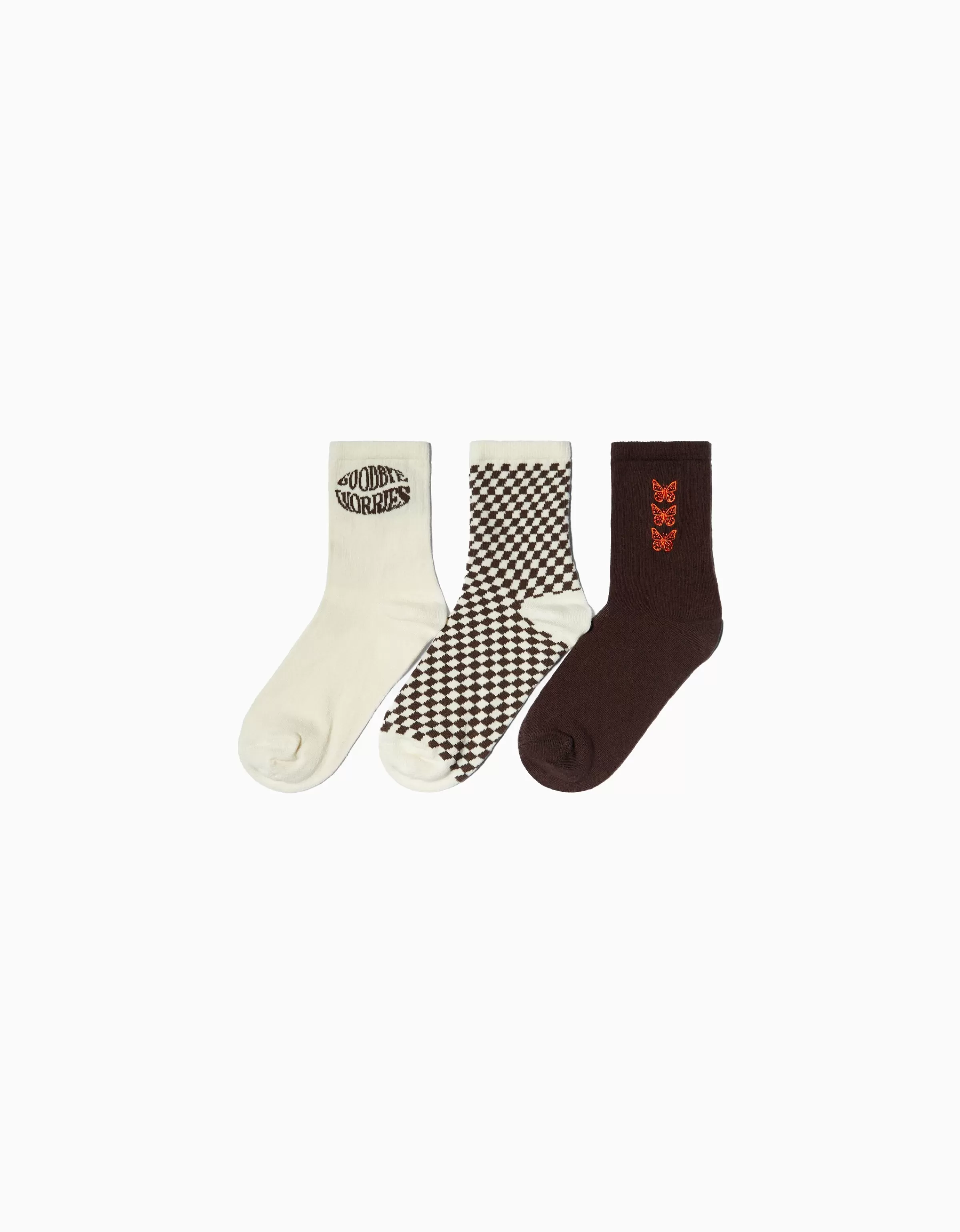 BERSHKA Chaussettes*Pack 3 chaussettes papillon Marron