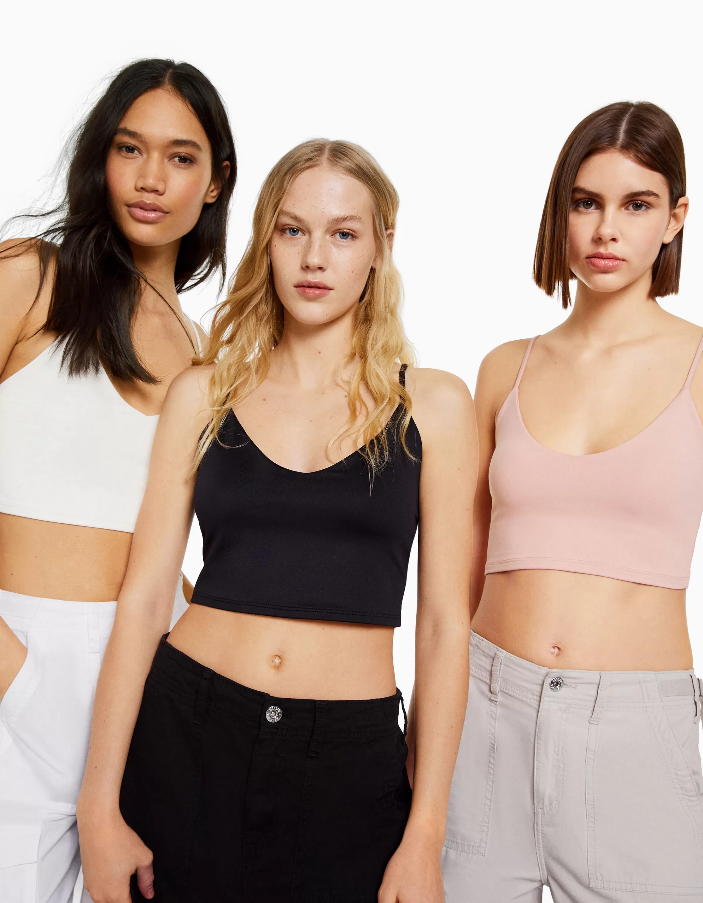 BERSHKA Packs*Pack 3 crop tops bretelles Multicouleur