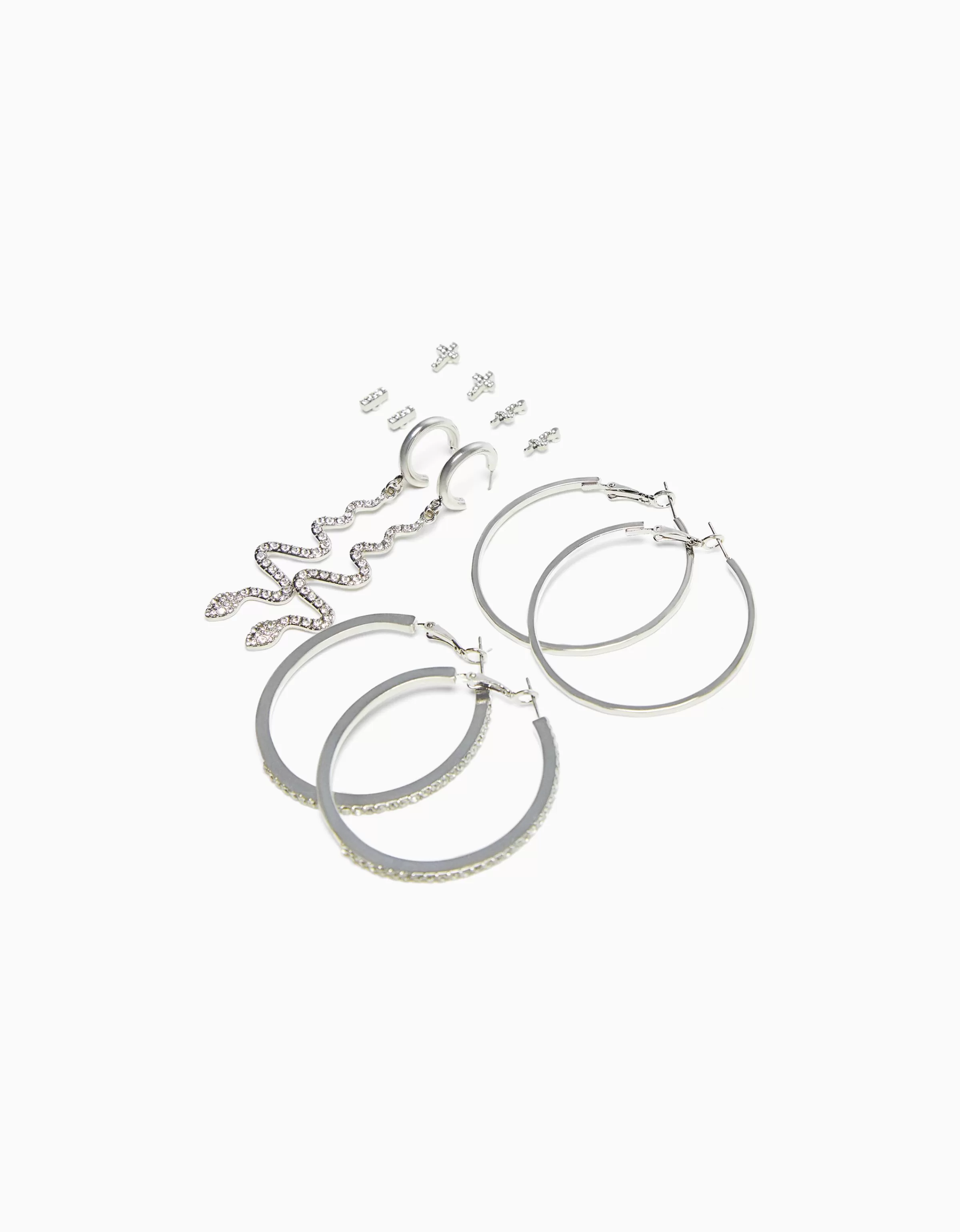 BERSHKA Tout voir*Pack 6 boucles d’oreilles anneaux cascade croix Argent