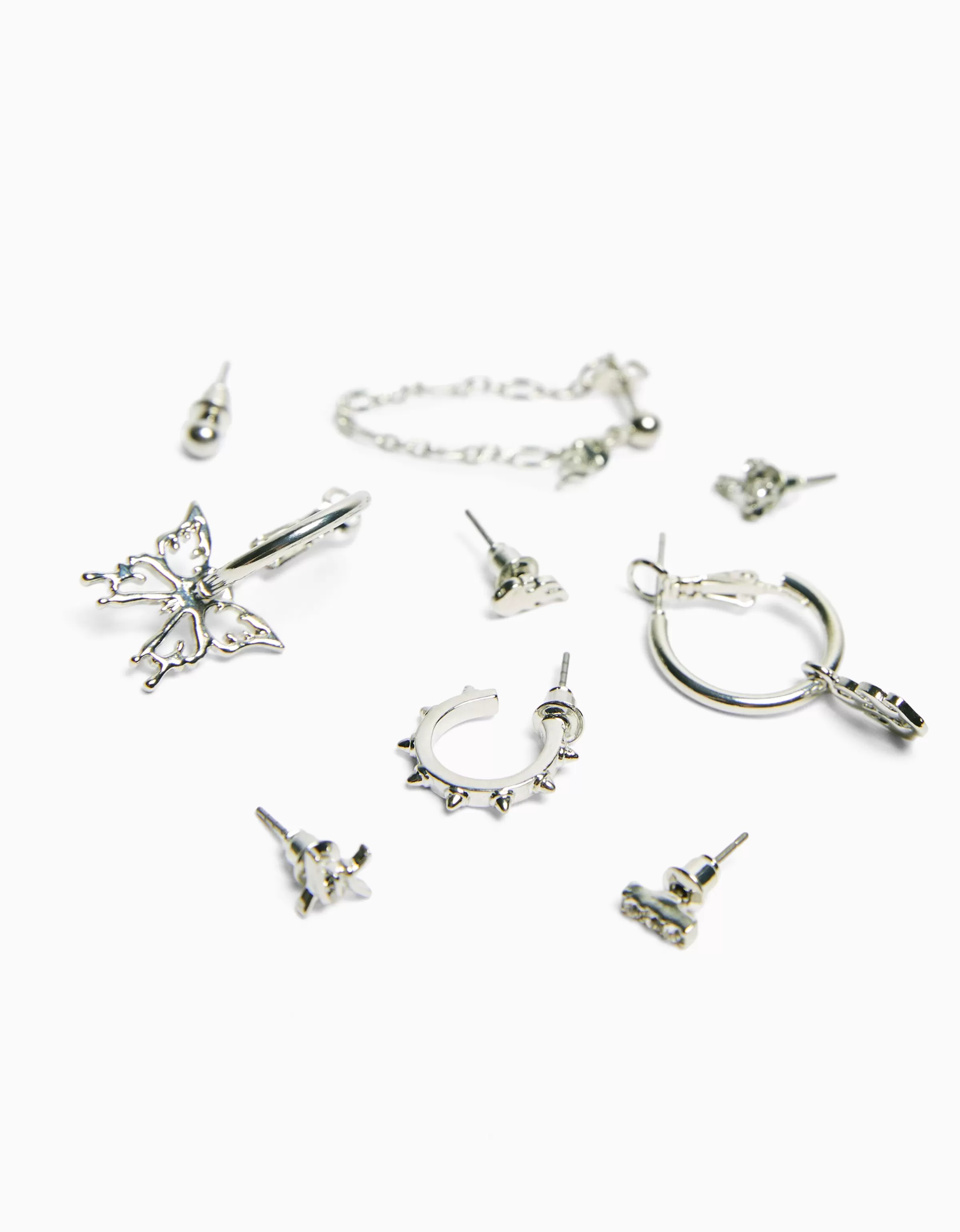 BERSHKA Tout voir*Pack 9 boucles d’oreilles ear cuff edgy Argent