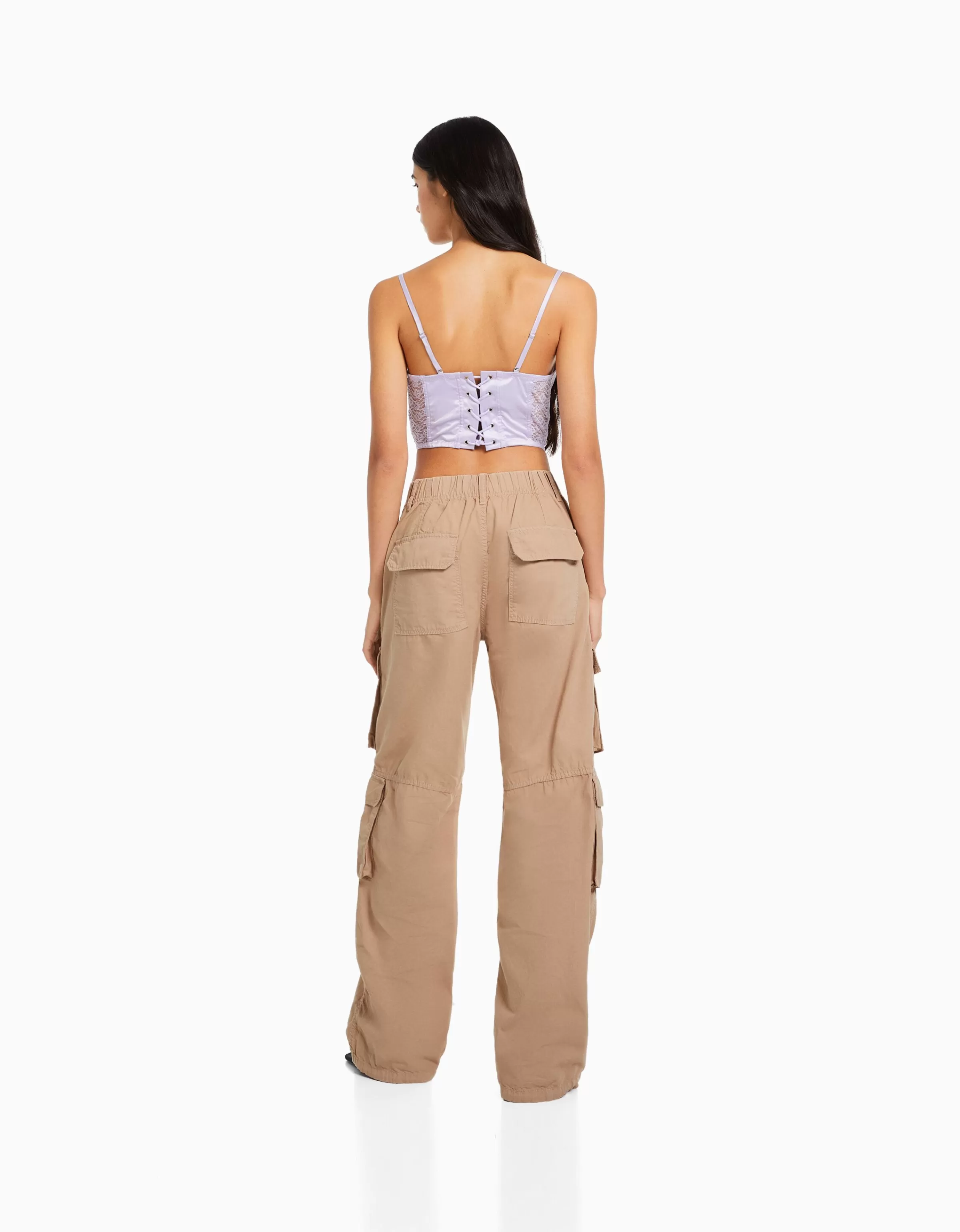 BERSHKA Pantalons*Pantalon cargo cordon Camel