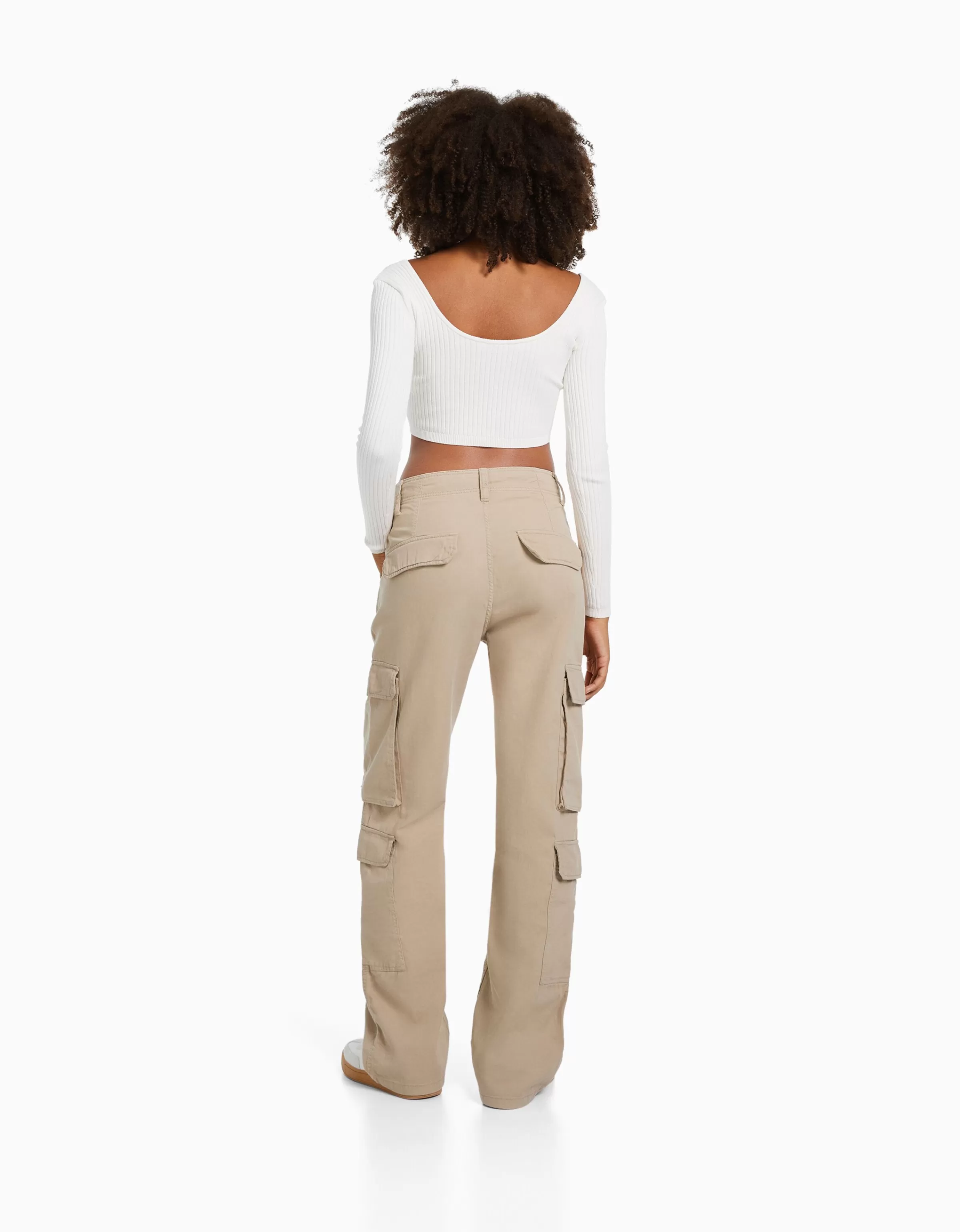 BERSHKA Vêtements*Pantalon cargo moulant serge multipoches Camel