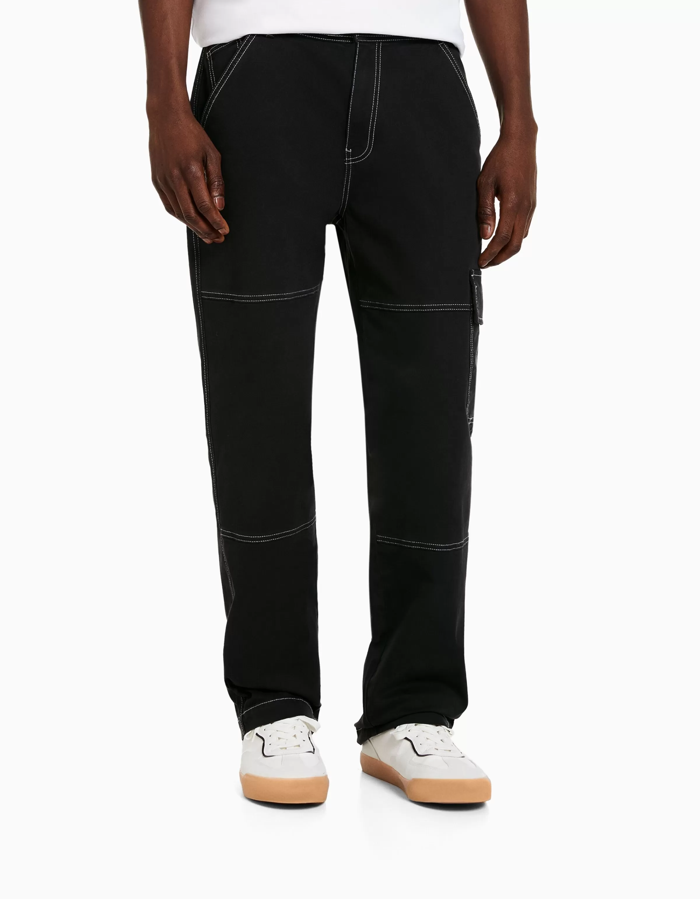 BERSHKA Vêtements*Pantalon cargo wide coutures contrastes Bleu foncé