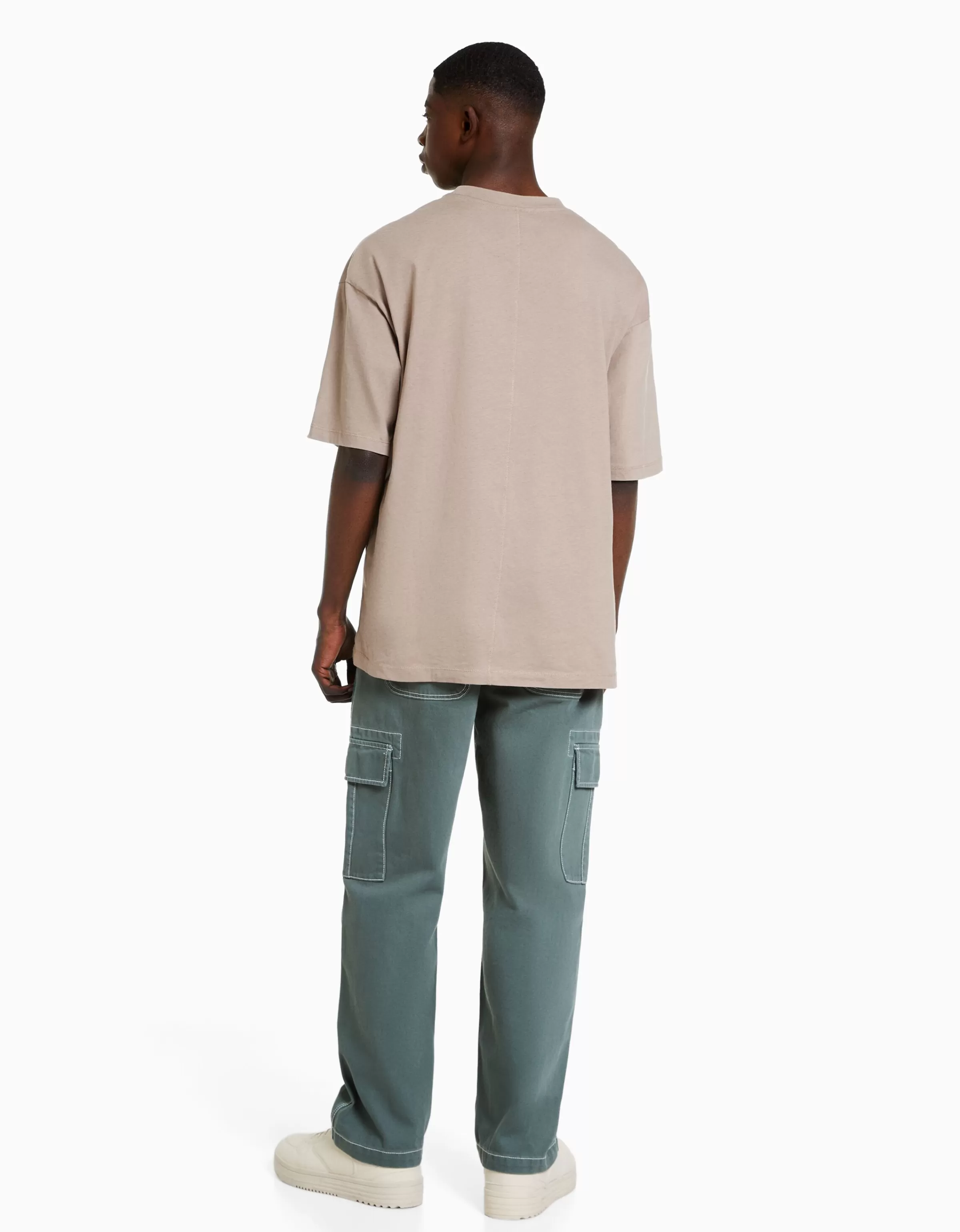 BERSHKA Vêtements*Pantalon cargo wide fil contraste Bleu