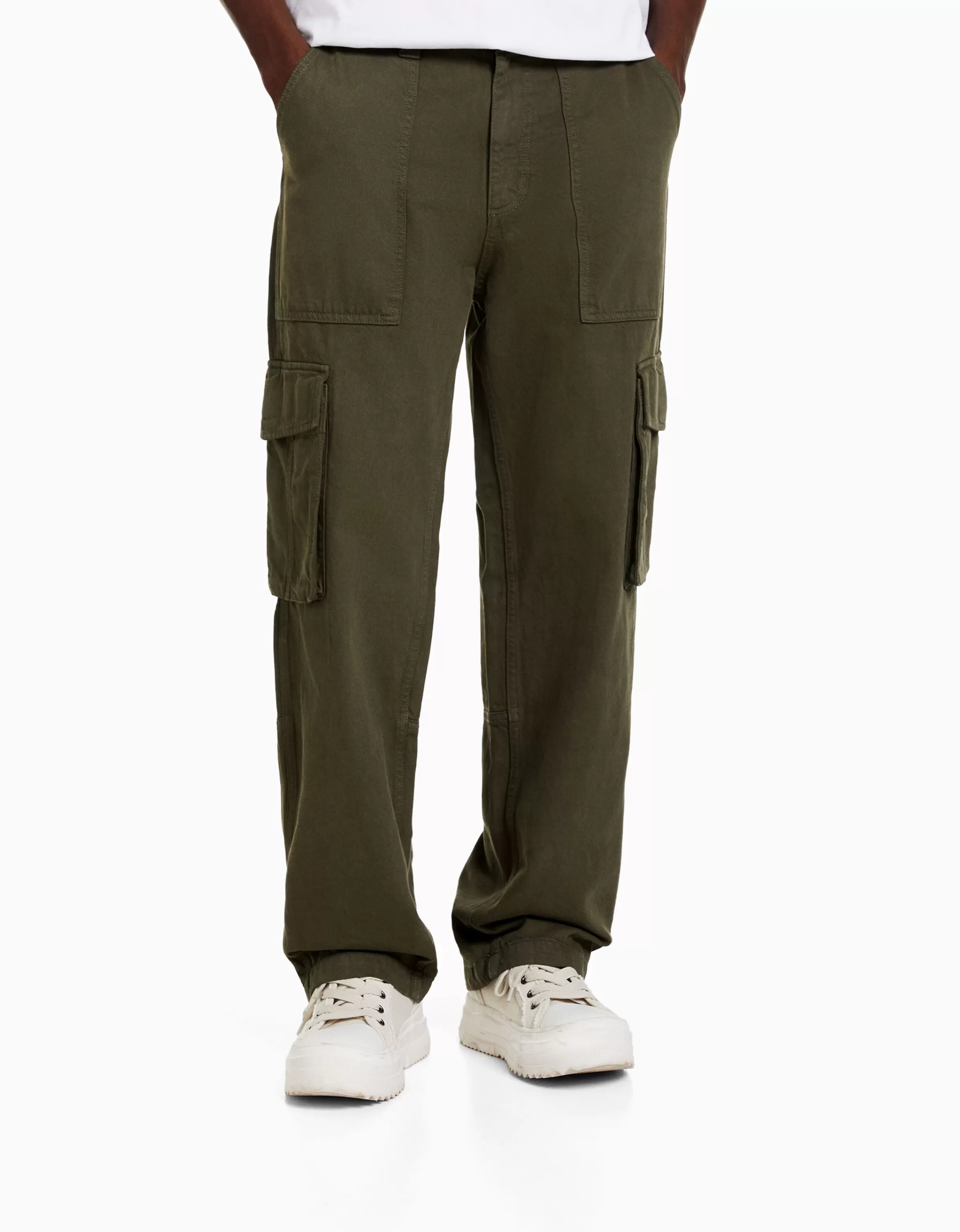 BERSHKA Vêtements*Pantalon cargo wide leg coton Noir