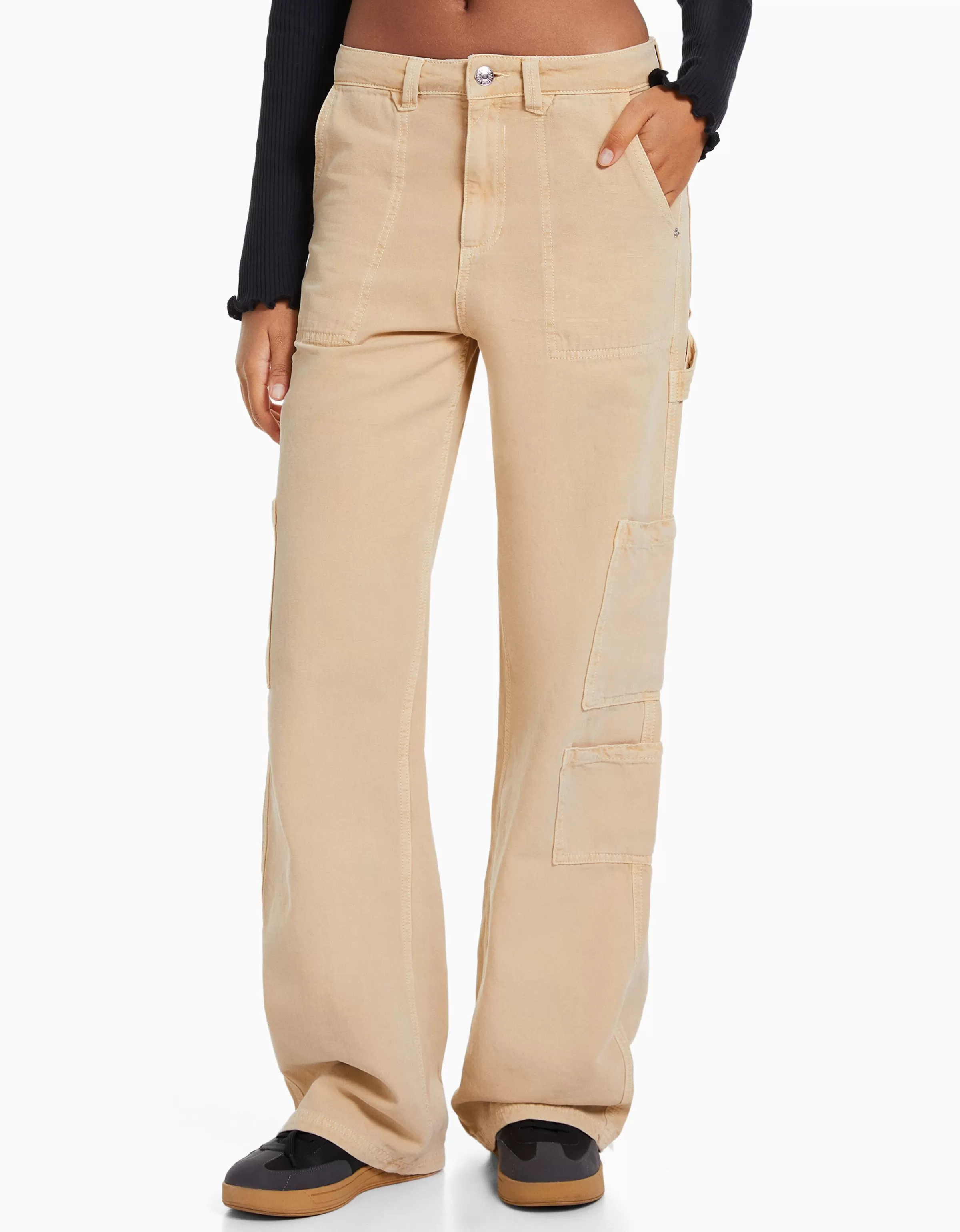 BERSHKA Pantalons*Pantalon carpenter loose fit toile Sable