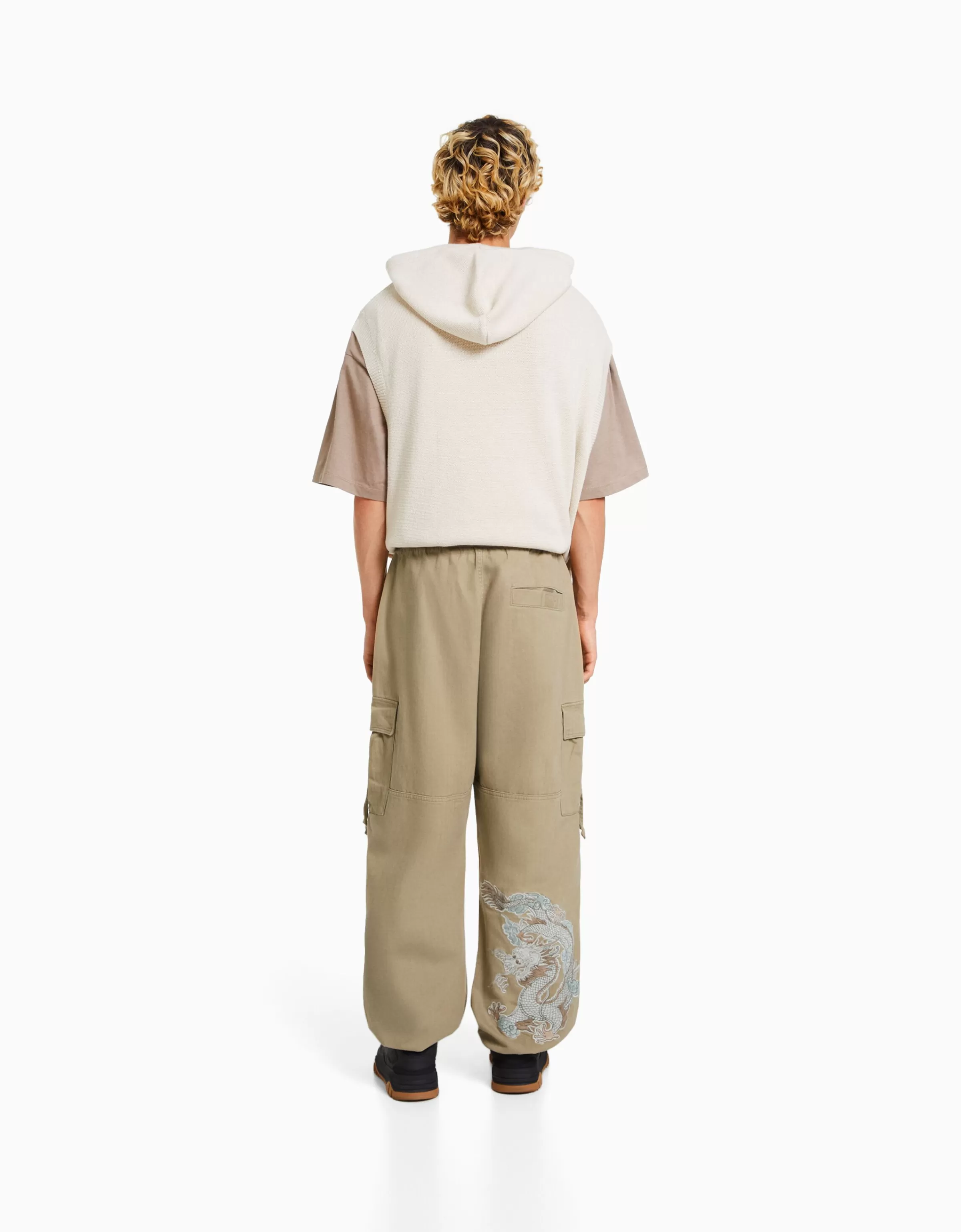 BERSHKA Vêtements*Pantalon jogger coton brodé Camel