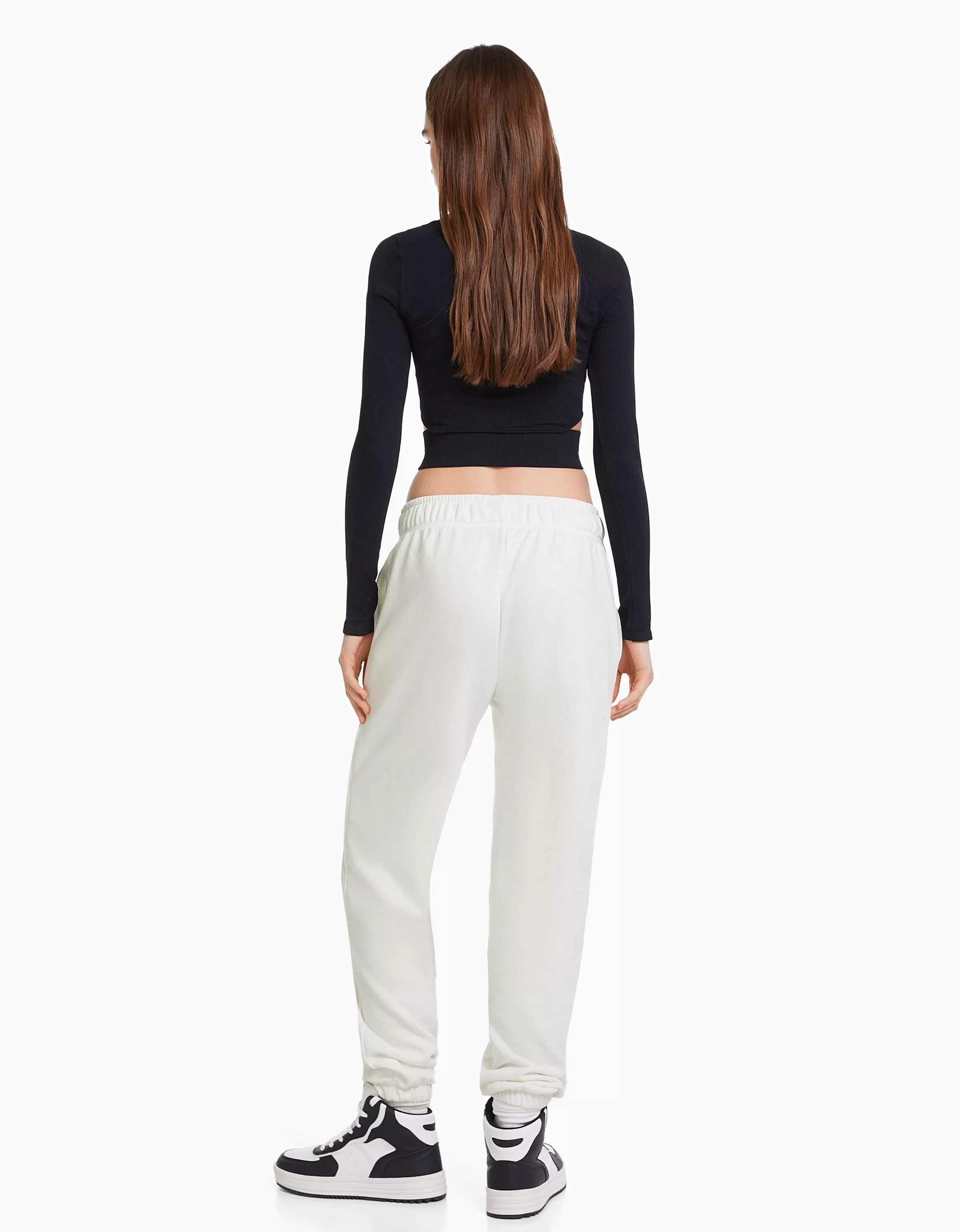 BERSHKA Pantalons*Pantalon jogger molleton imprimé Blanc