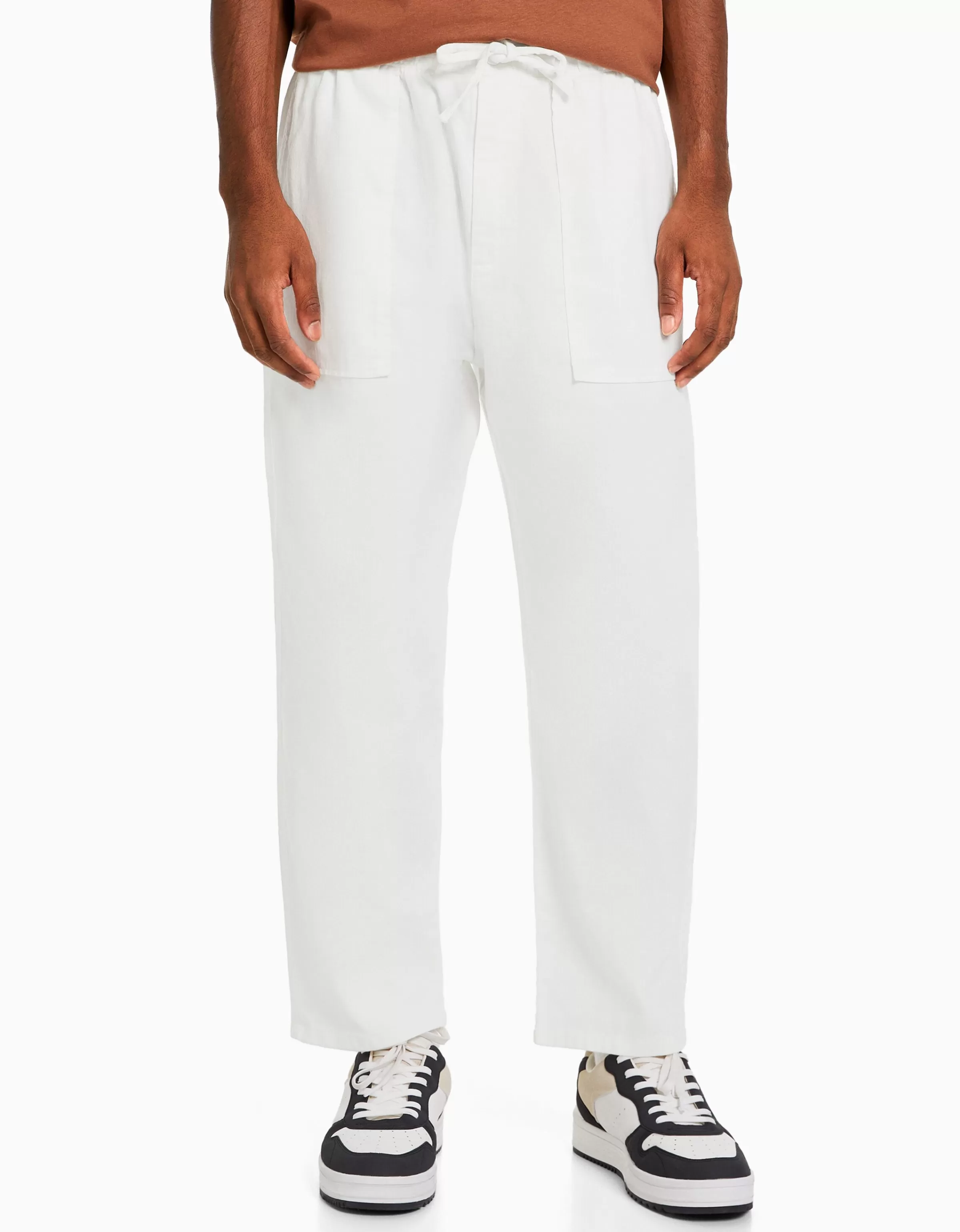 BERSHKA Pantalons*Pantalon loose rustique Blanc