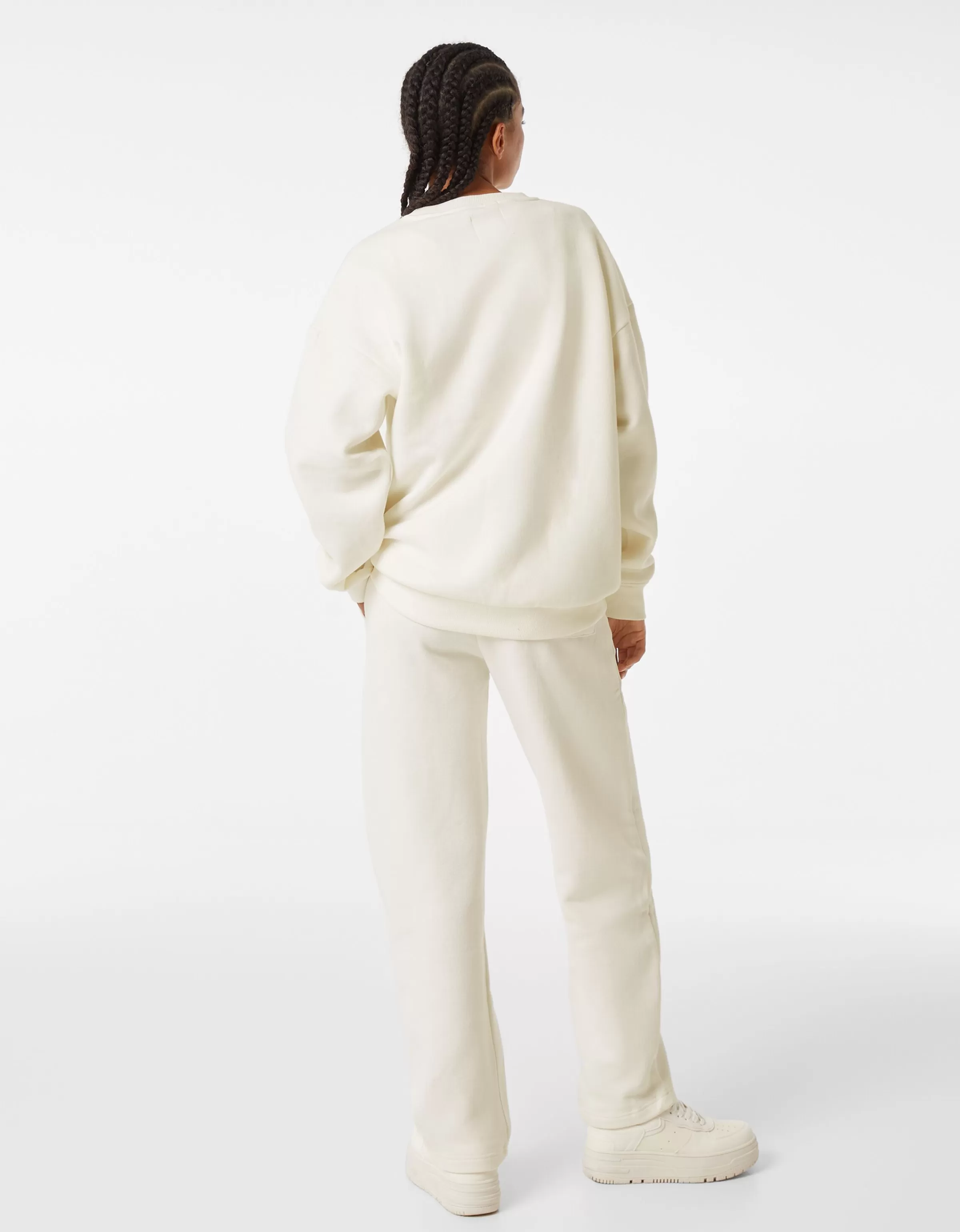 BERSHKA Pantalons*Pantalon molleton wide leg Blanc cassé