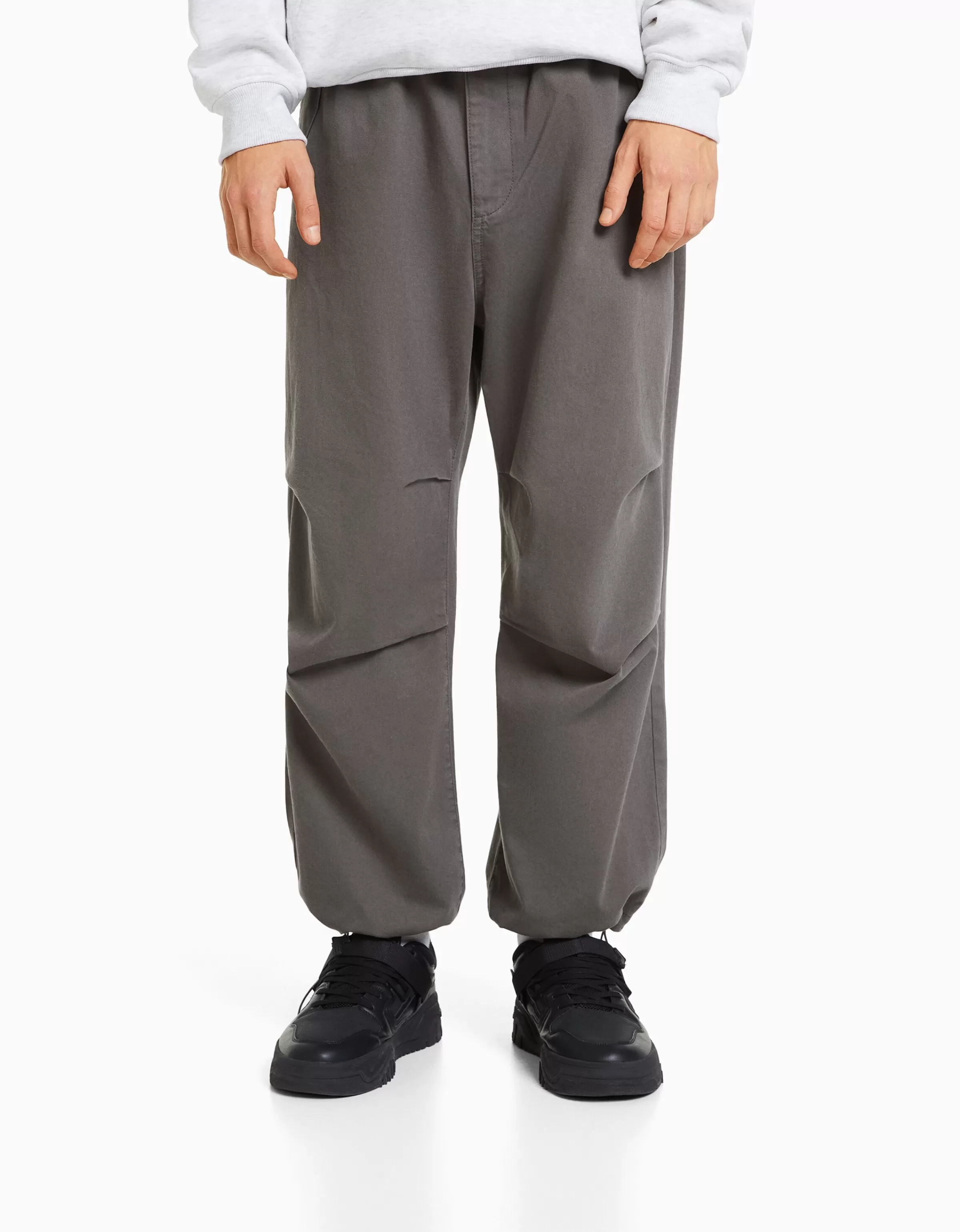 BERSHKA Vêtements*Pantalon parachute coton Gris