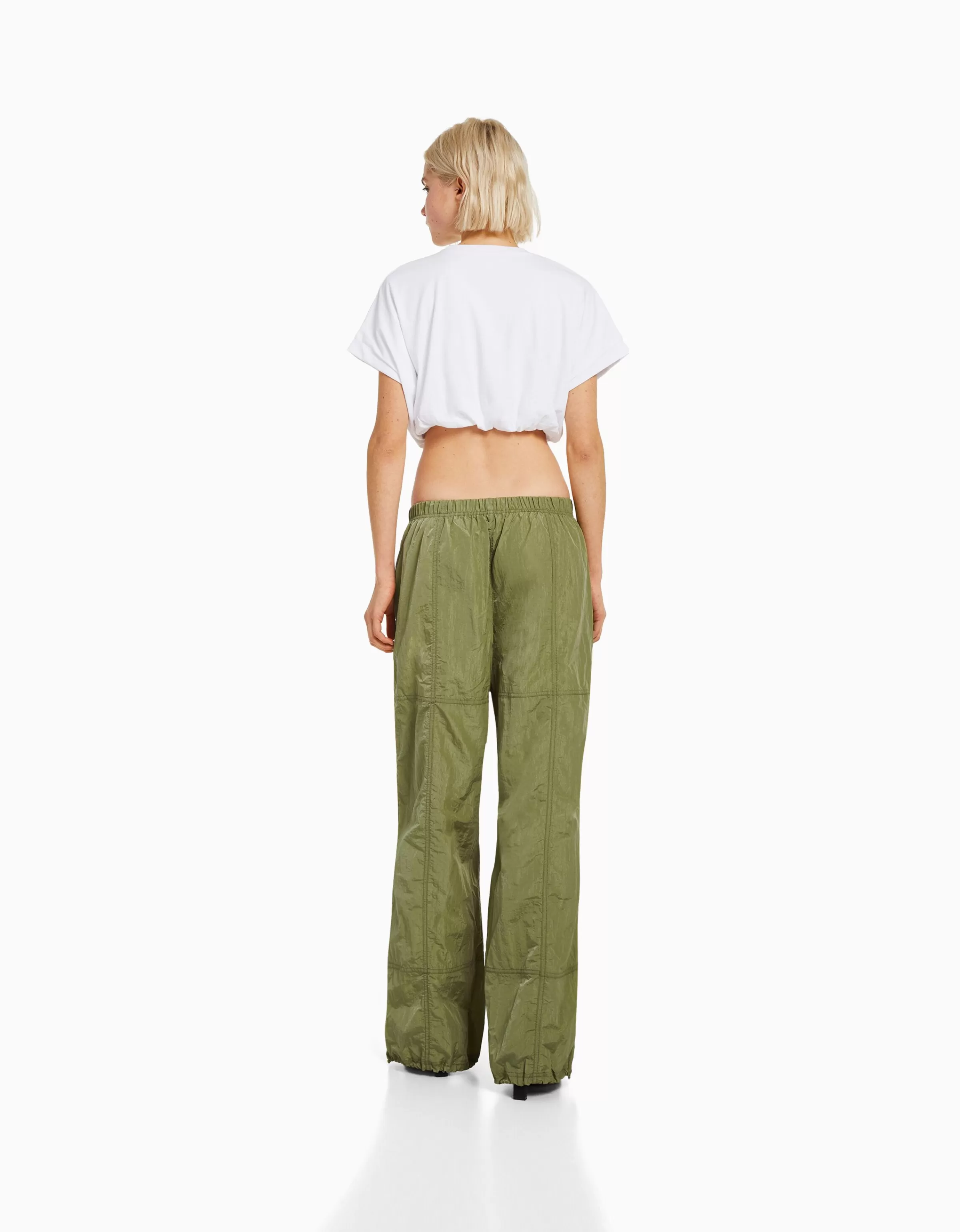 BERSHKA Vêtements*Pantalon parachute nylon Kaki