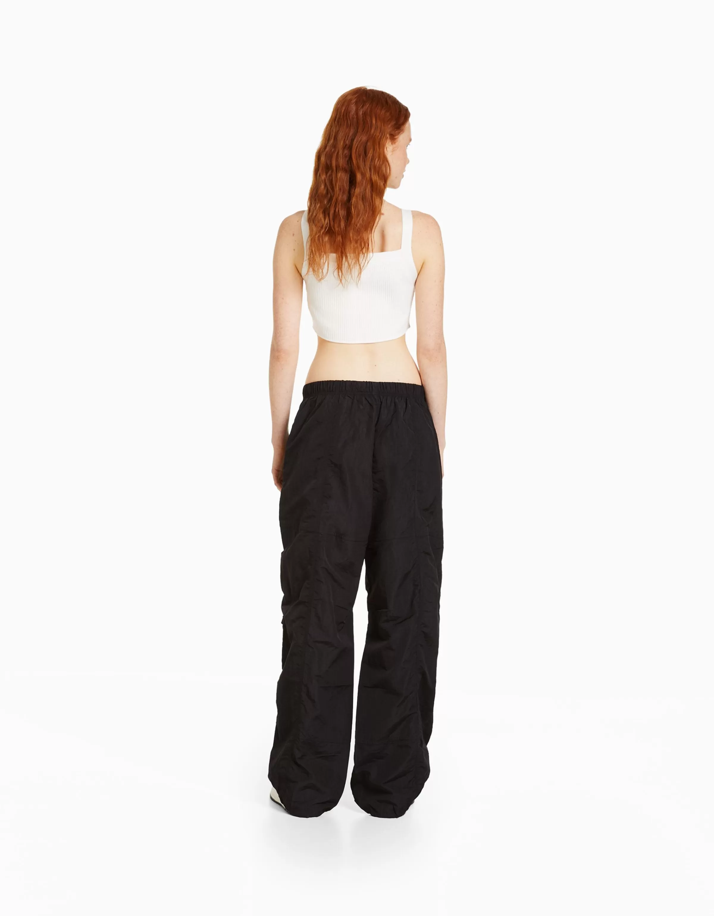 BERSHKA Vêtements*Pantalon parachute nylon Noir