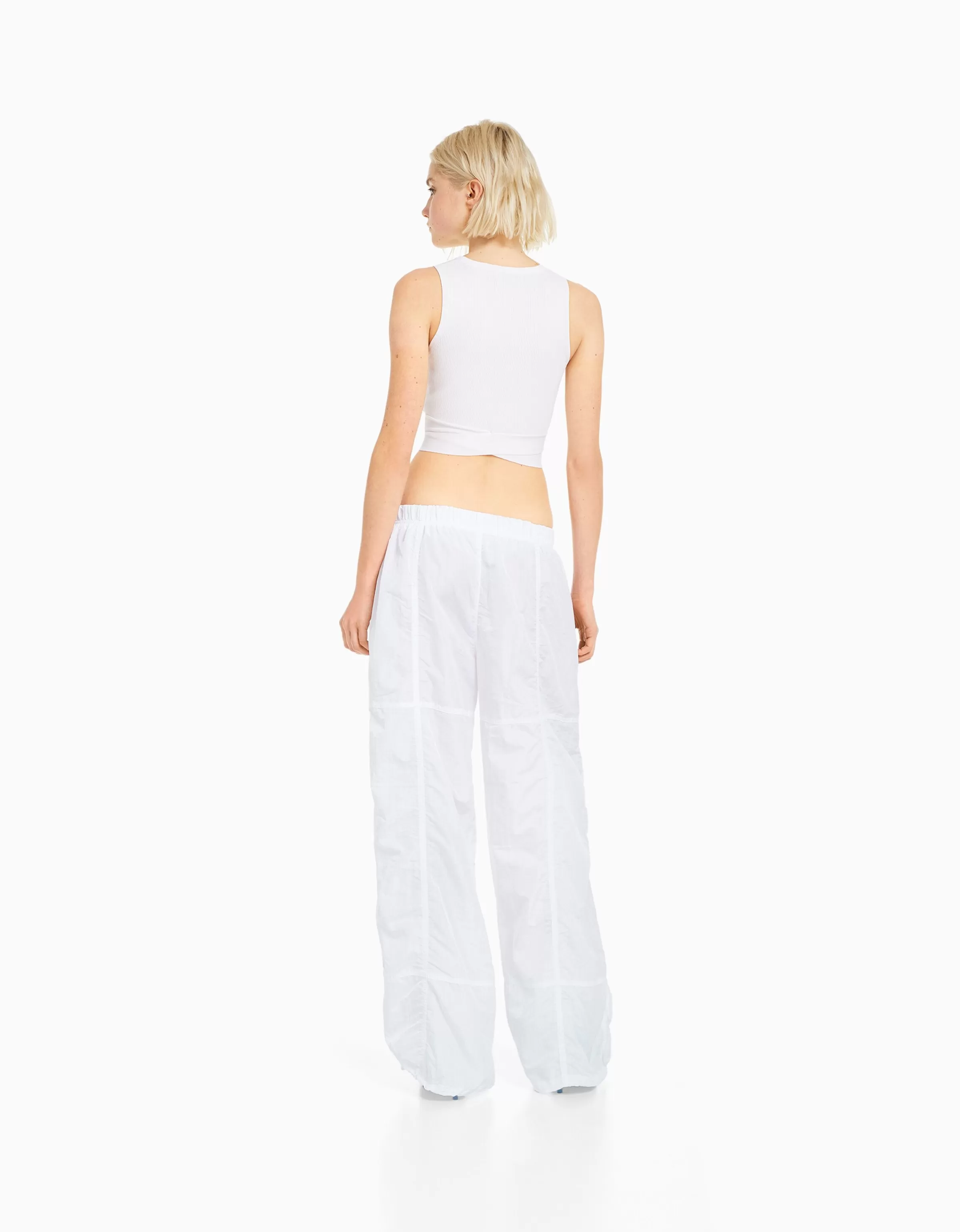 BERSHKA Pantalons*Pantalon parachute nylon Kaki