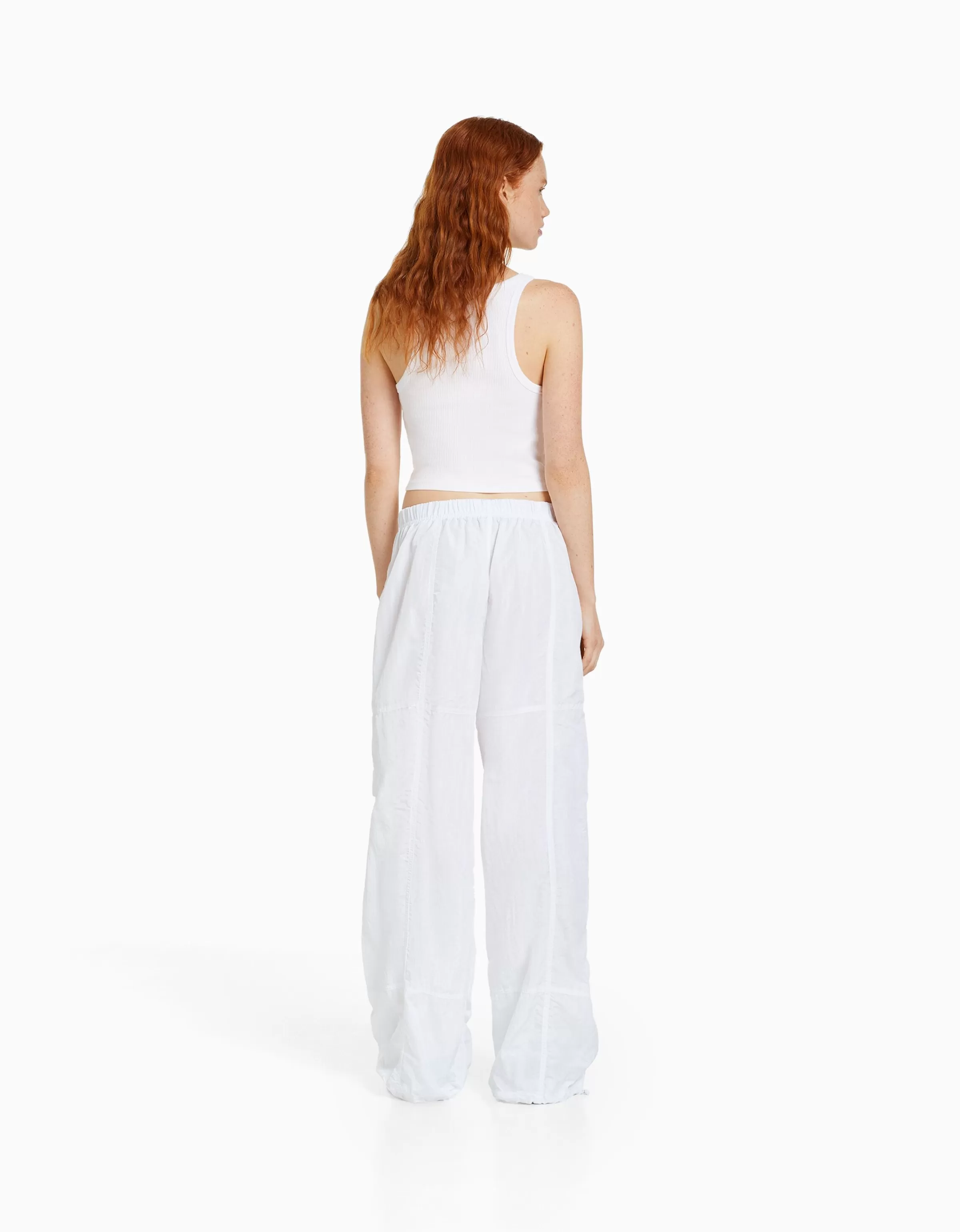 BERSHKA Vêtements*Pantalon parachute nylon Blanc