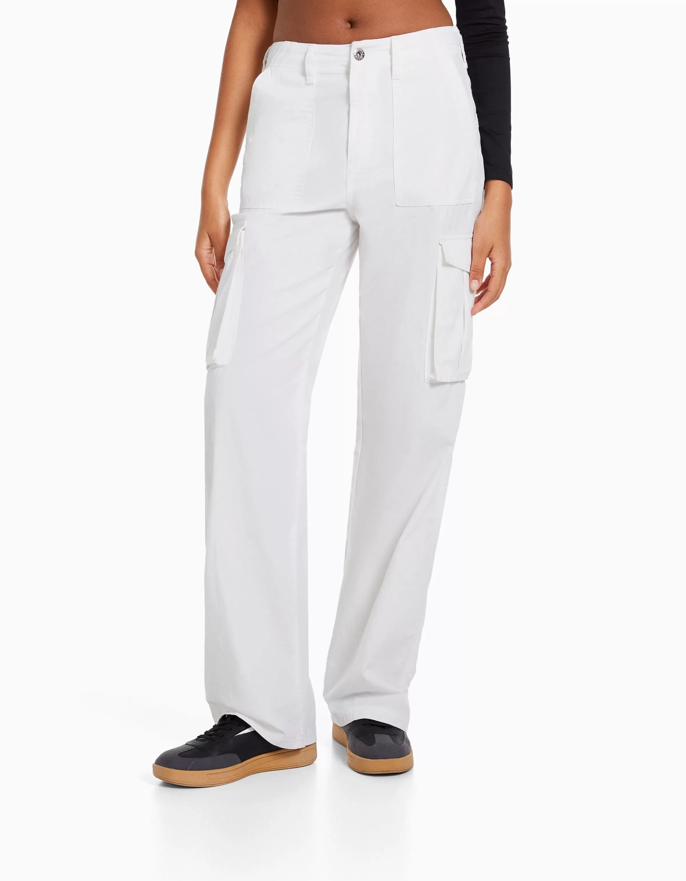 BERSHKA Pantalons*Pantalon straight cargo Blanc