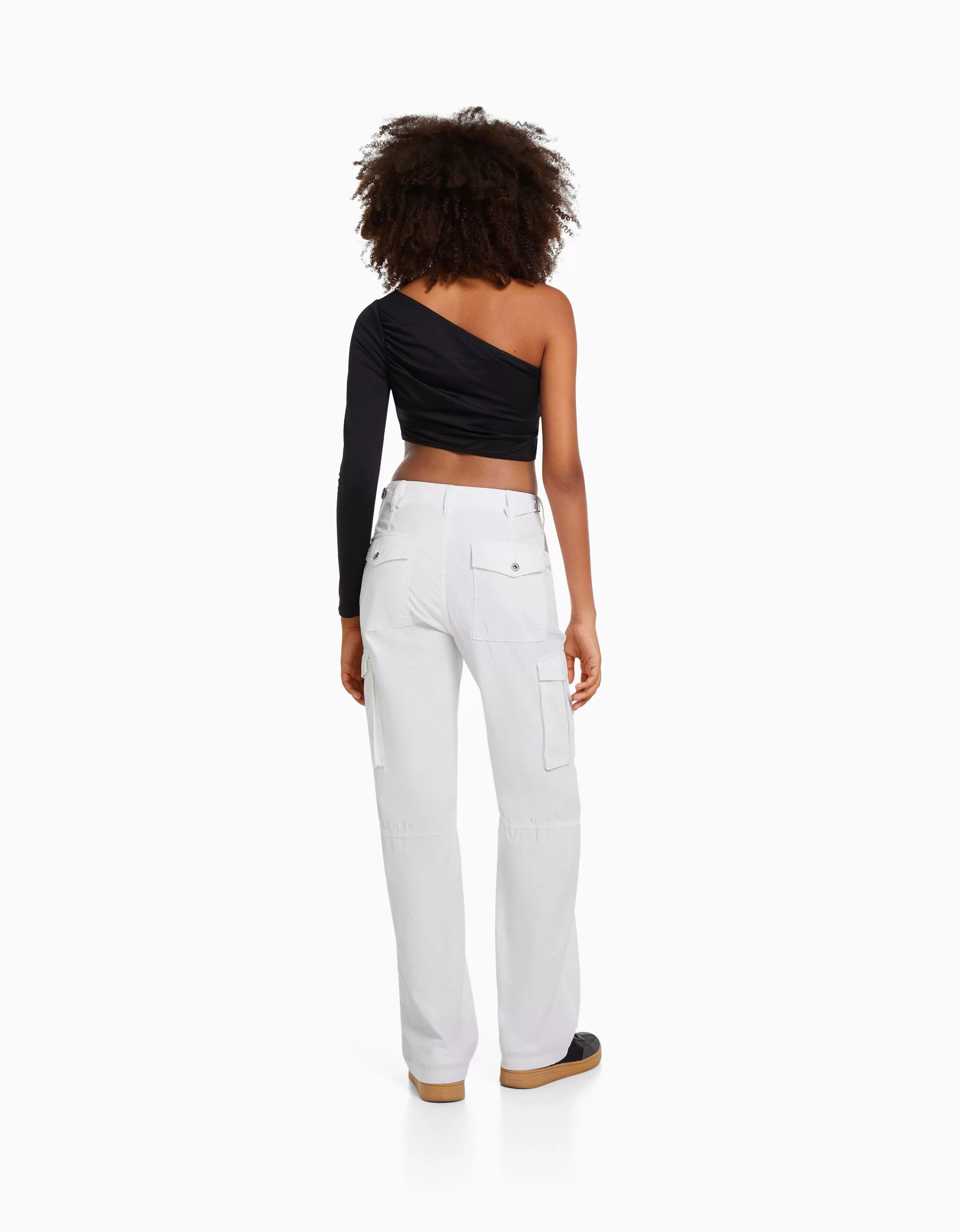 BERSHKA Pantalons*Pantalon straight cargo Blanc