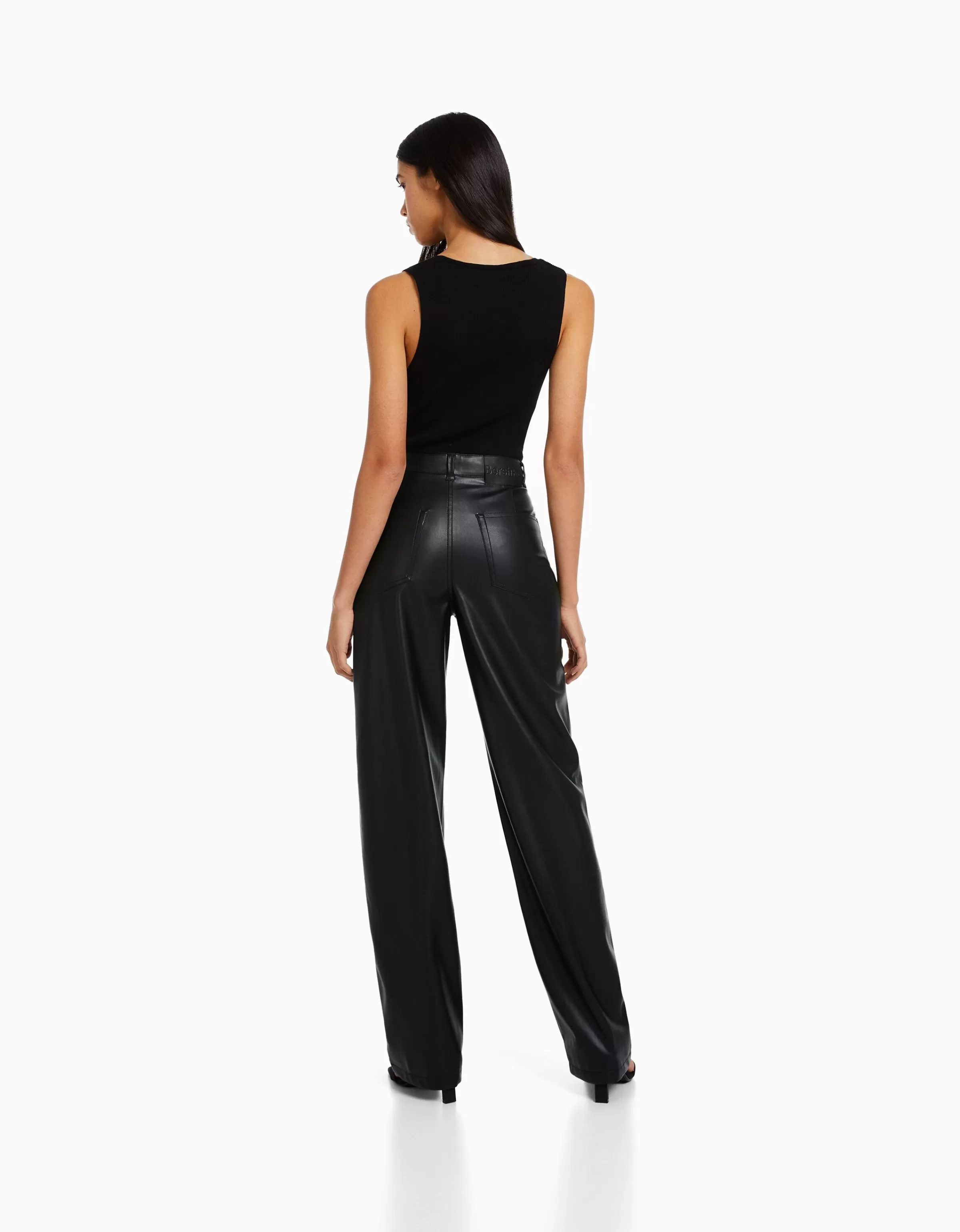 BERSHKA Similicuir*Pantalon straight slim similicuir Noir