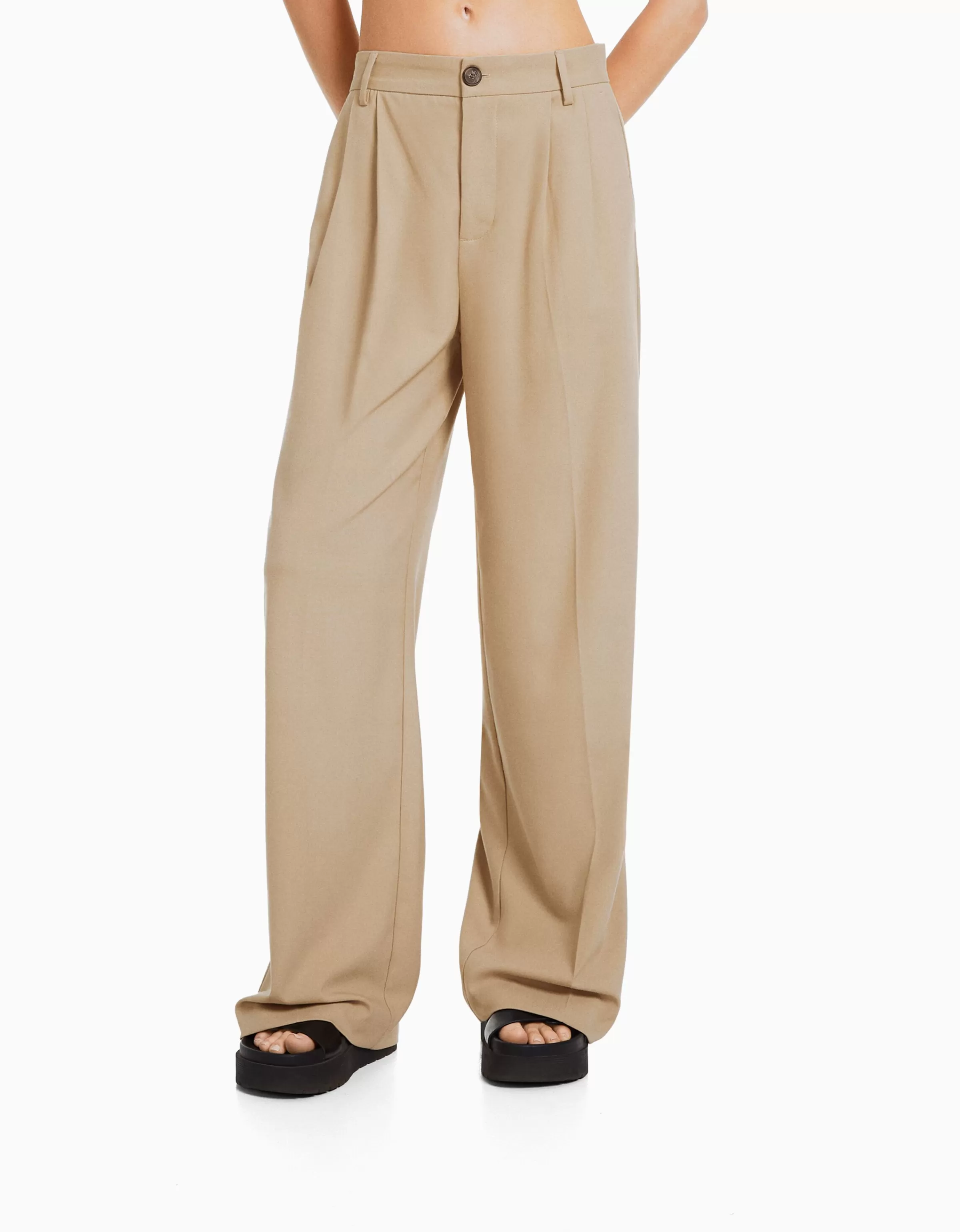 BERSHKA Pantalons*Pantalon tailoring dad fit Camel