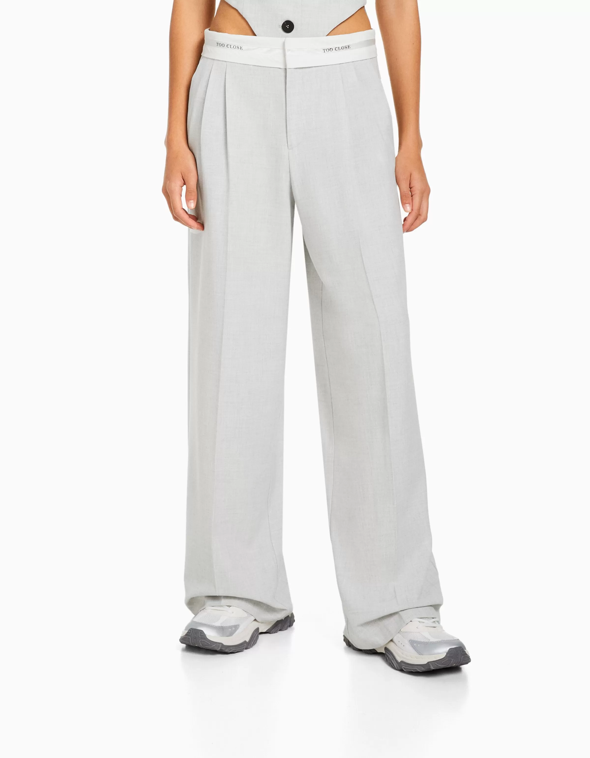 BERSHKA Pantalons*Pantalon tailoring imprimé Gris