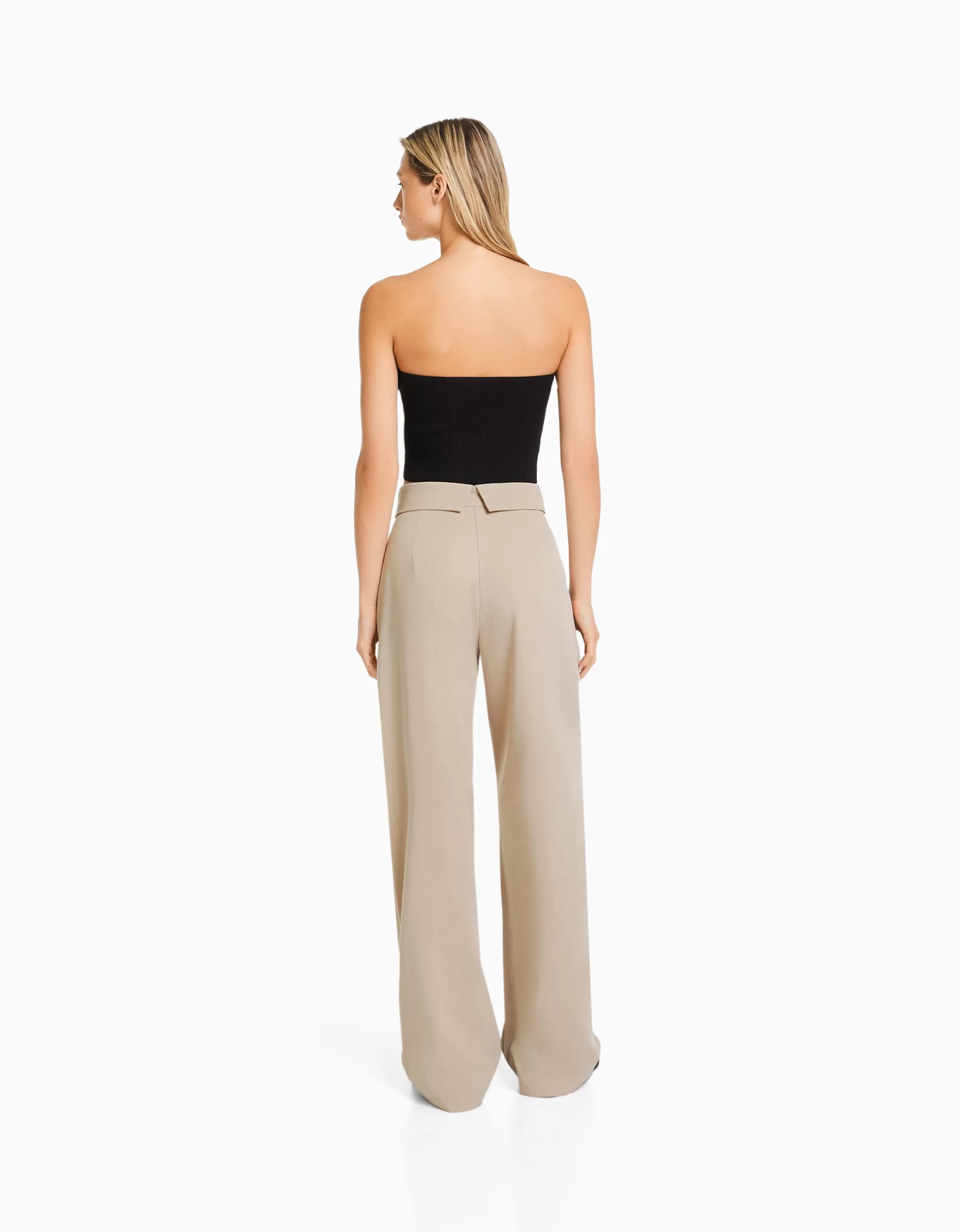 BERSHKA Vêtements*Pantalon tailoring taille plis Sable