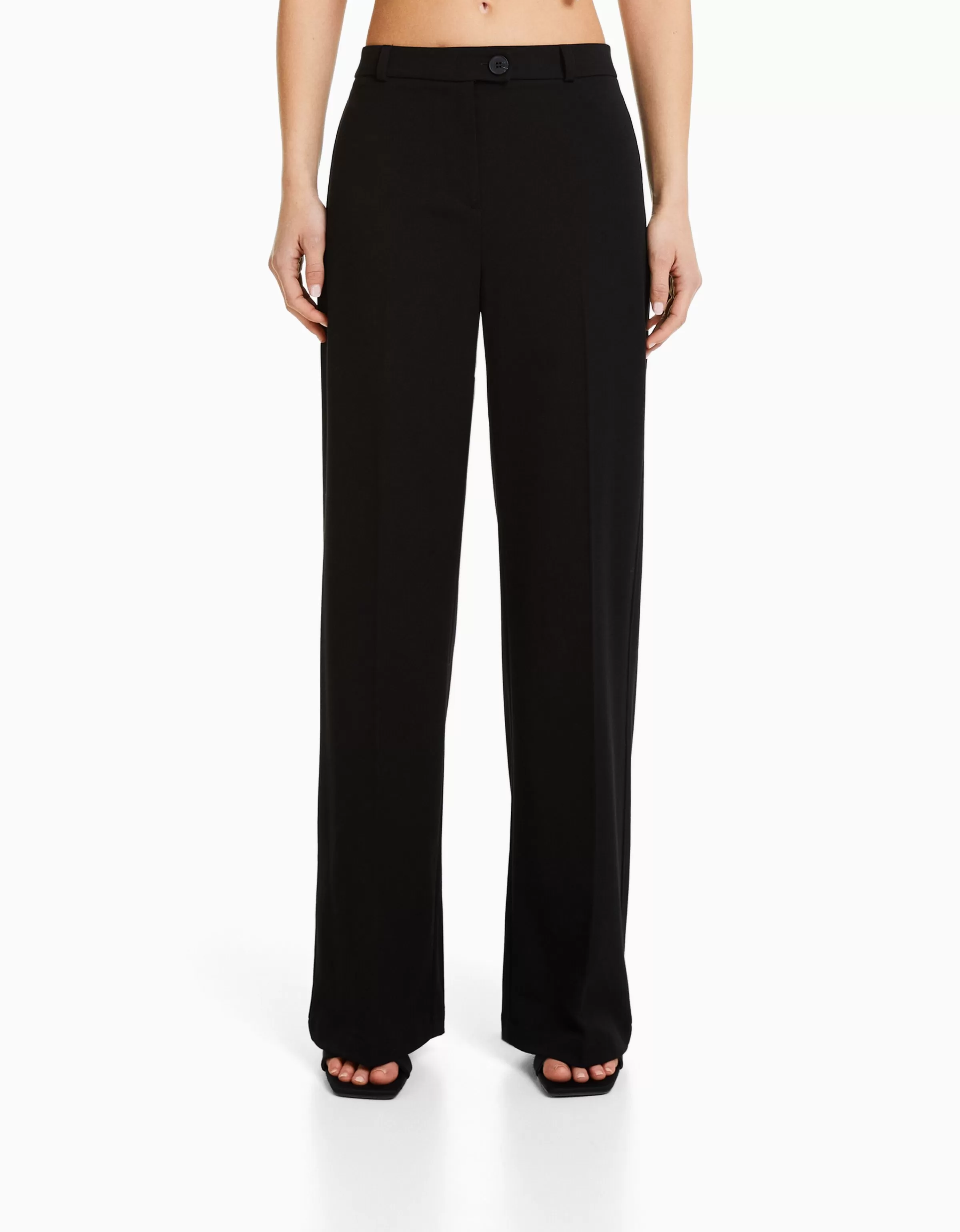 BERSHKA Vêtements*Pantalon tailoring wide leg passants Noir