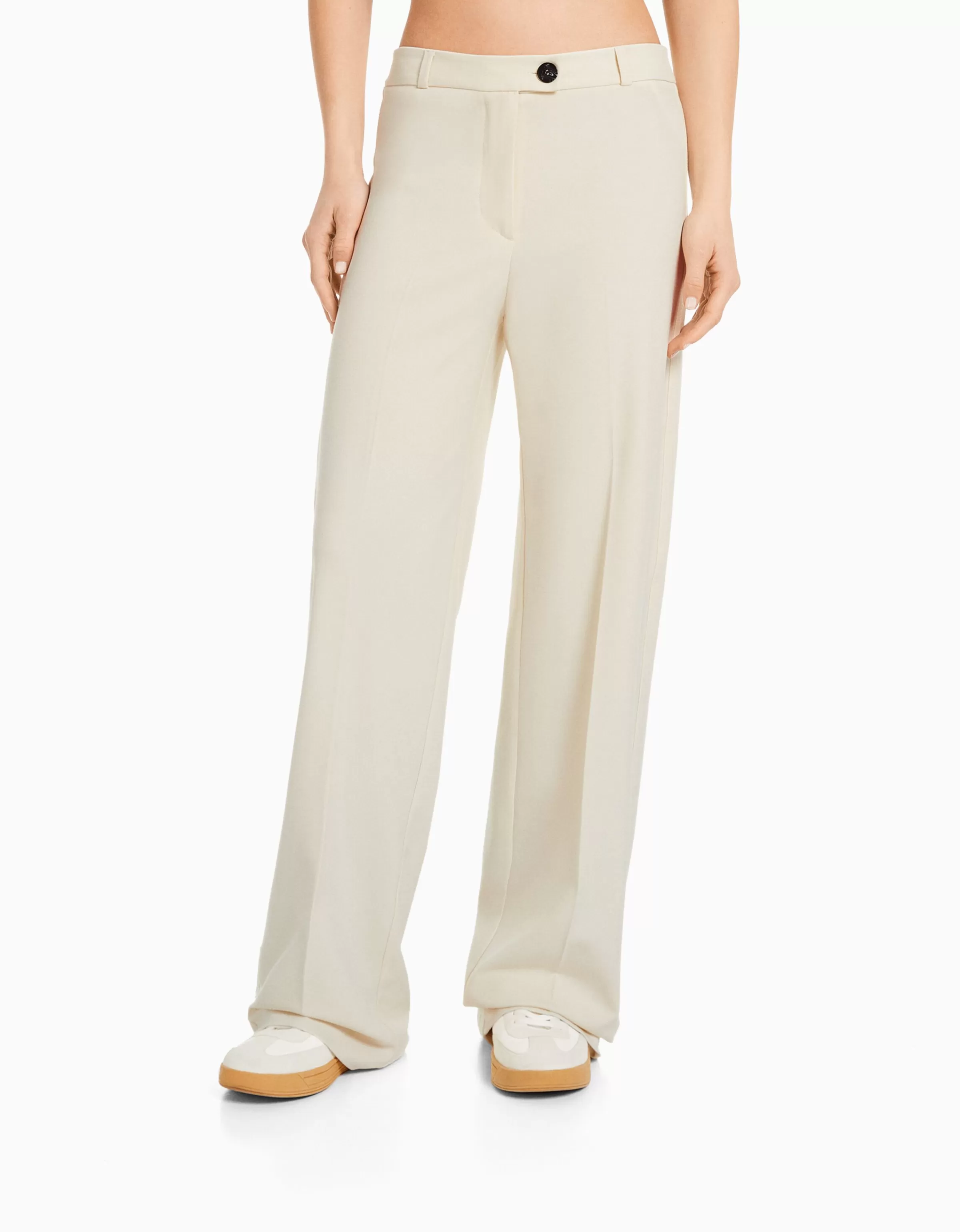 BERSHKA Tailleurs*Pantalon tailoring wide leg passants Marine