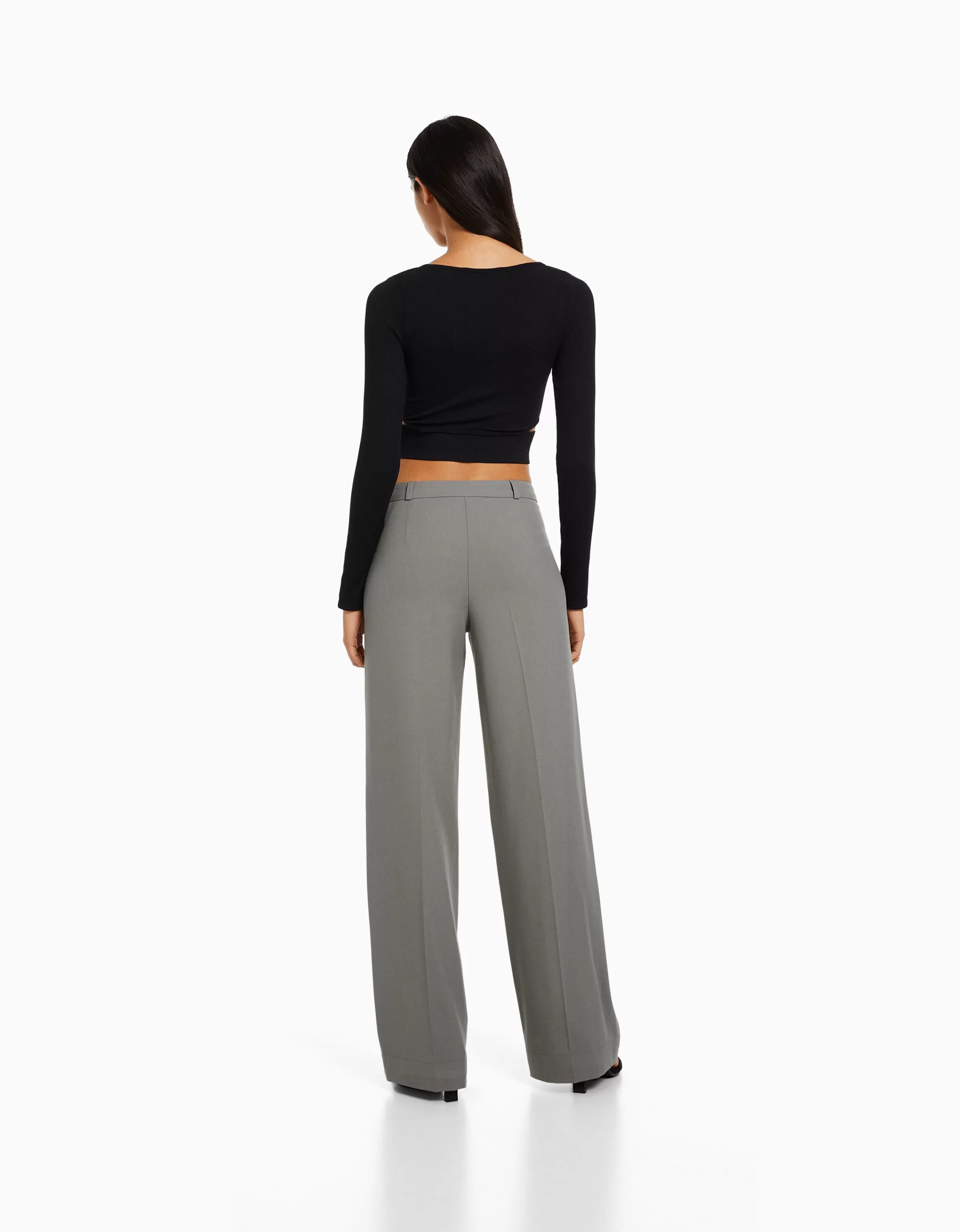 BERSHKA Pantalons*Pantalon tailoring wide leg passants Marine