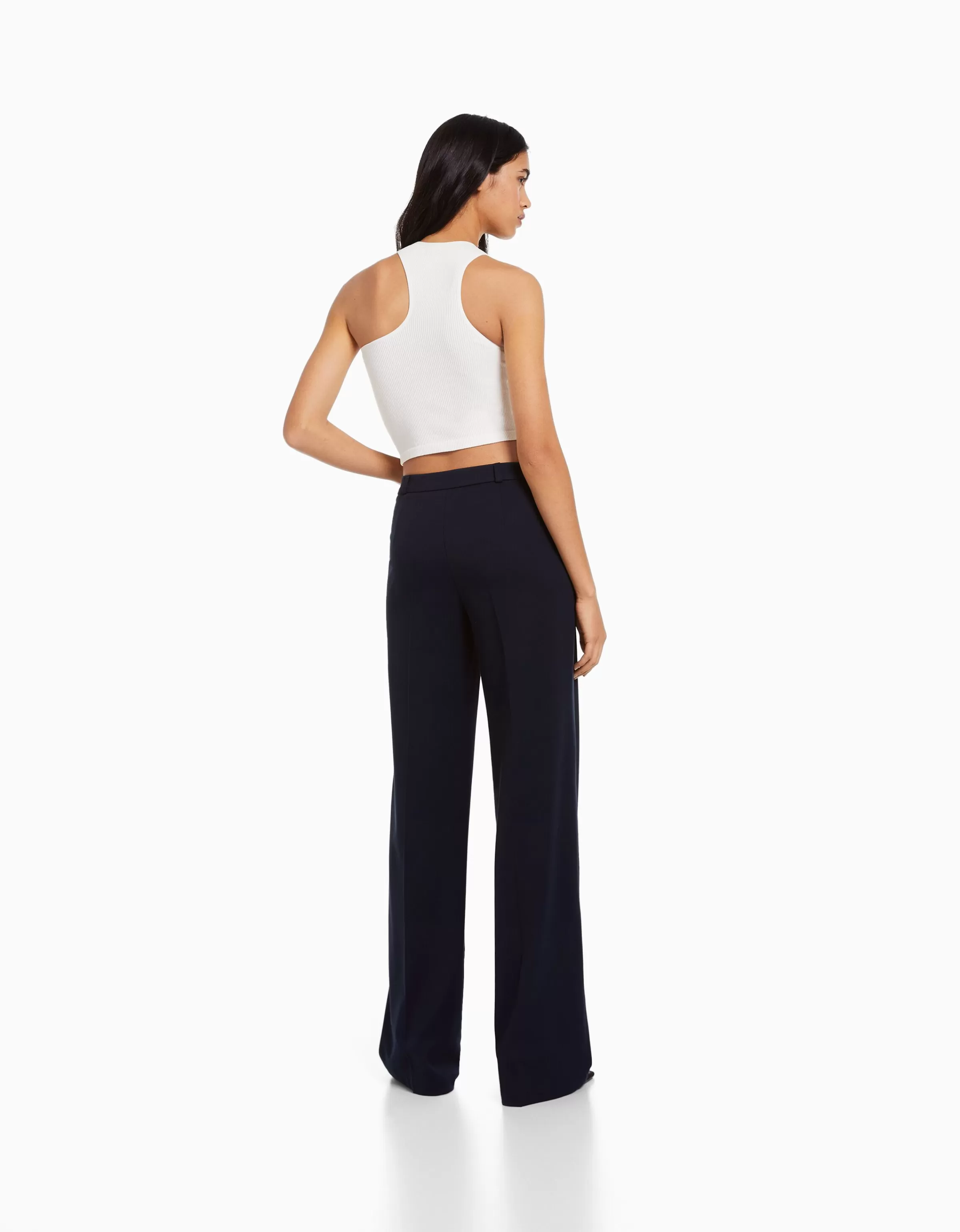 BERSHKA Pantalons*Pantalon tailoring wide leg passants Marine