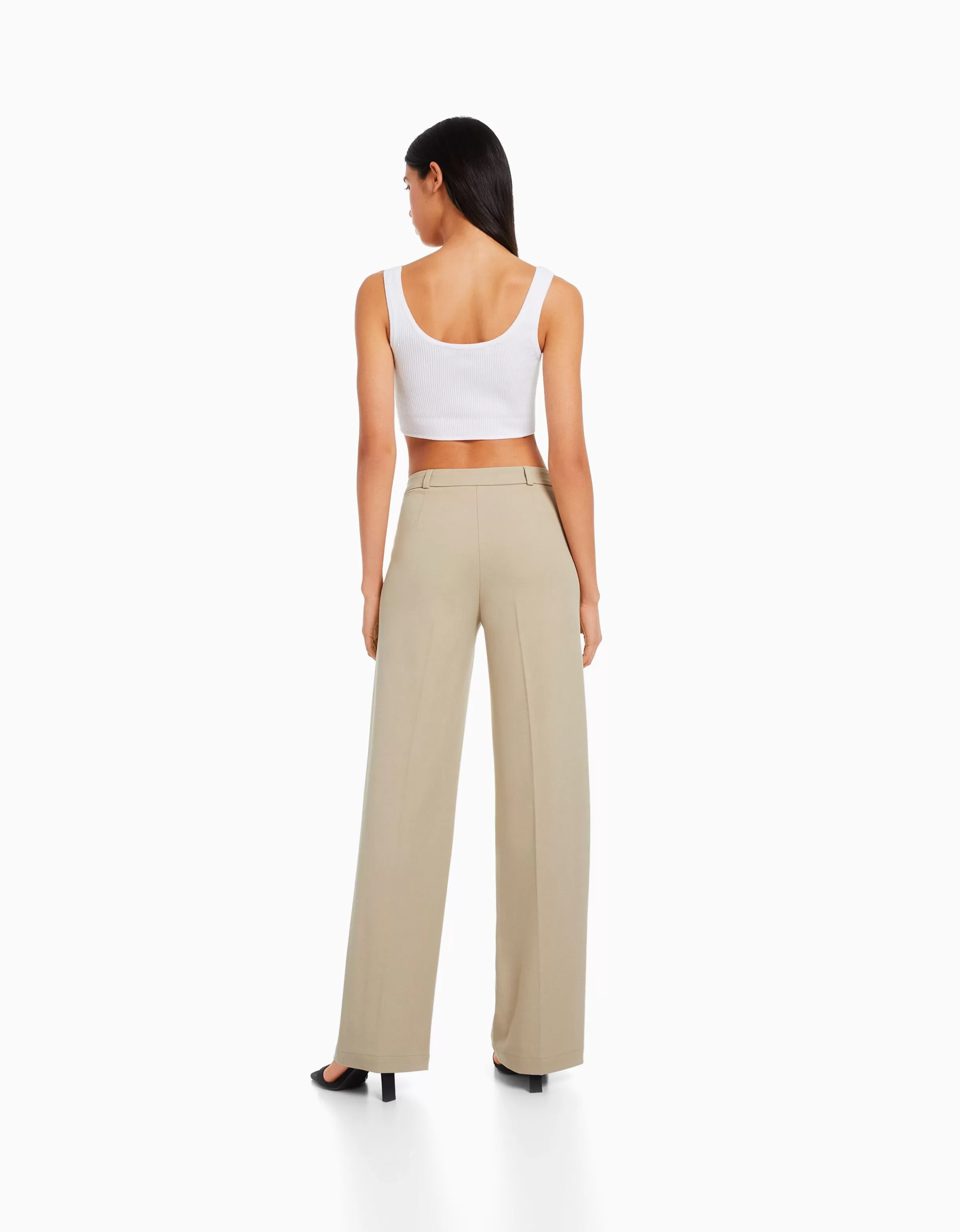 BERSHKA Pantalons*Pantalon tailoring wide leg passants Marine