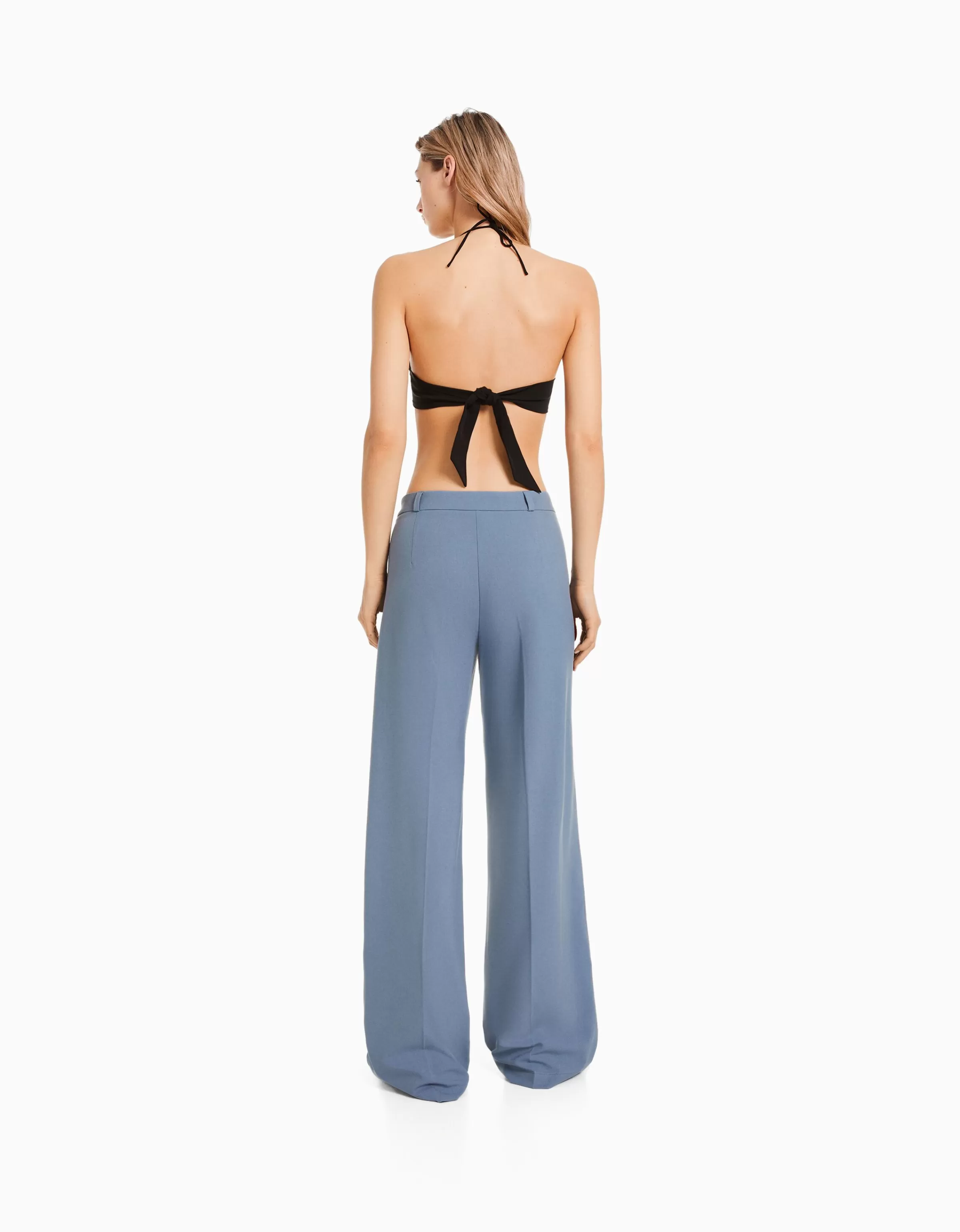 BERSHKA Basiques*Pantalon tailoring wide leg passants Marine