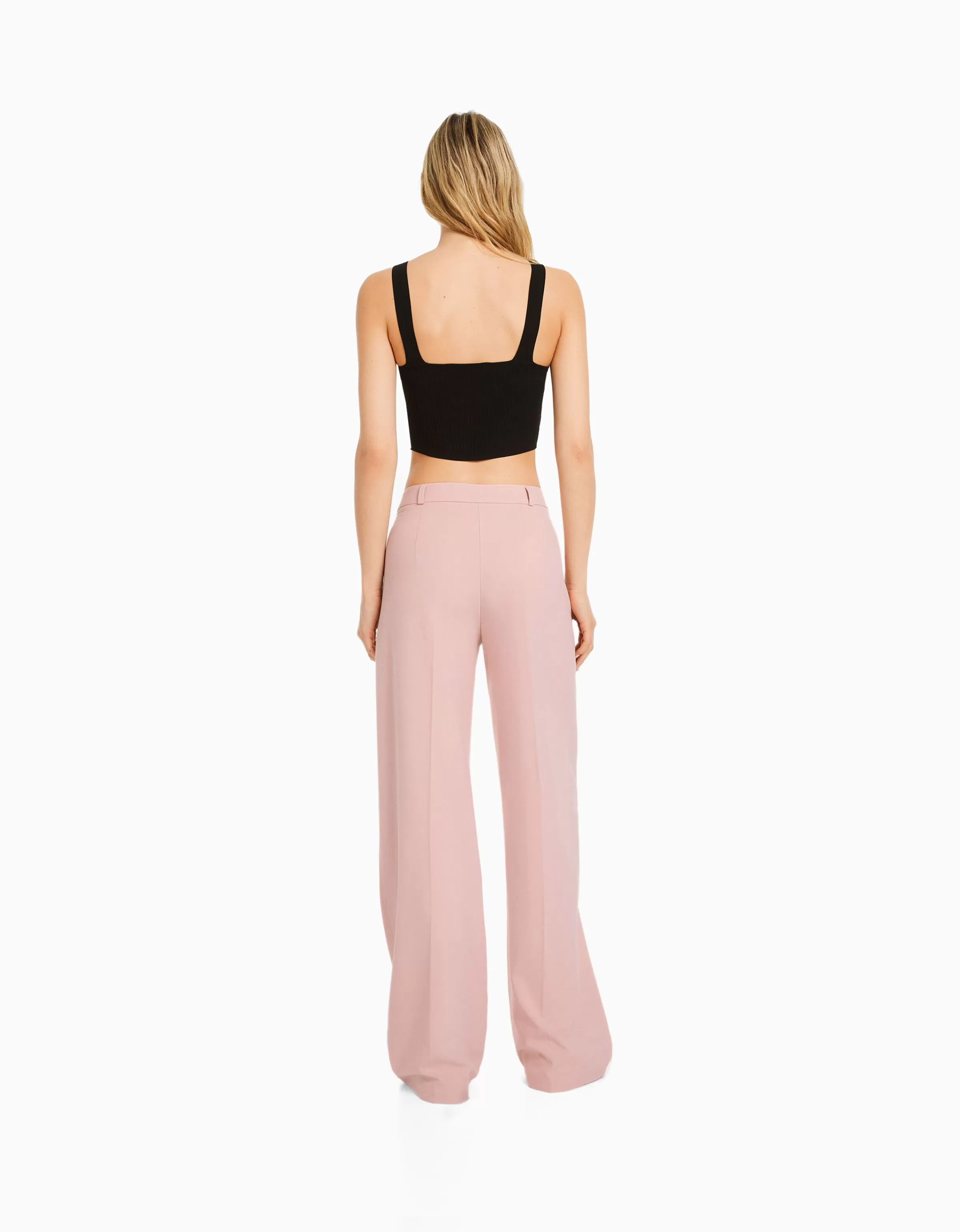 BERSHKA Basiques*Pantalon tailoring wide leg passants Marine