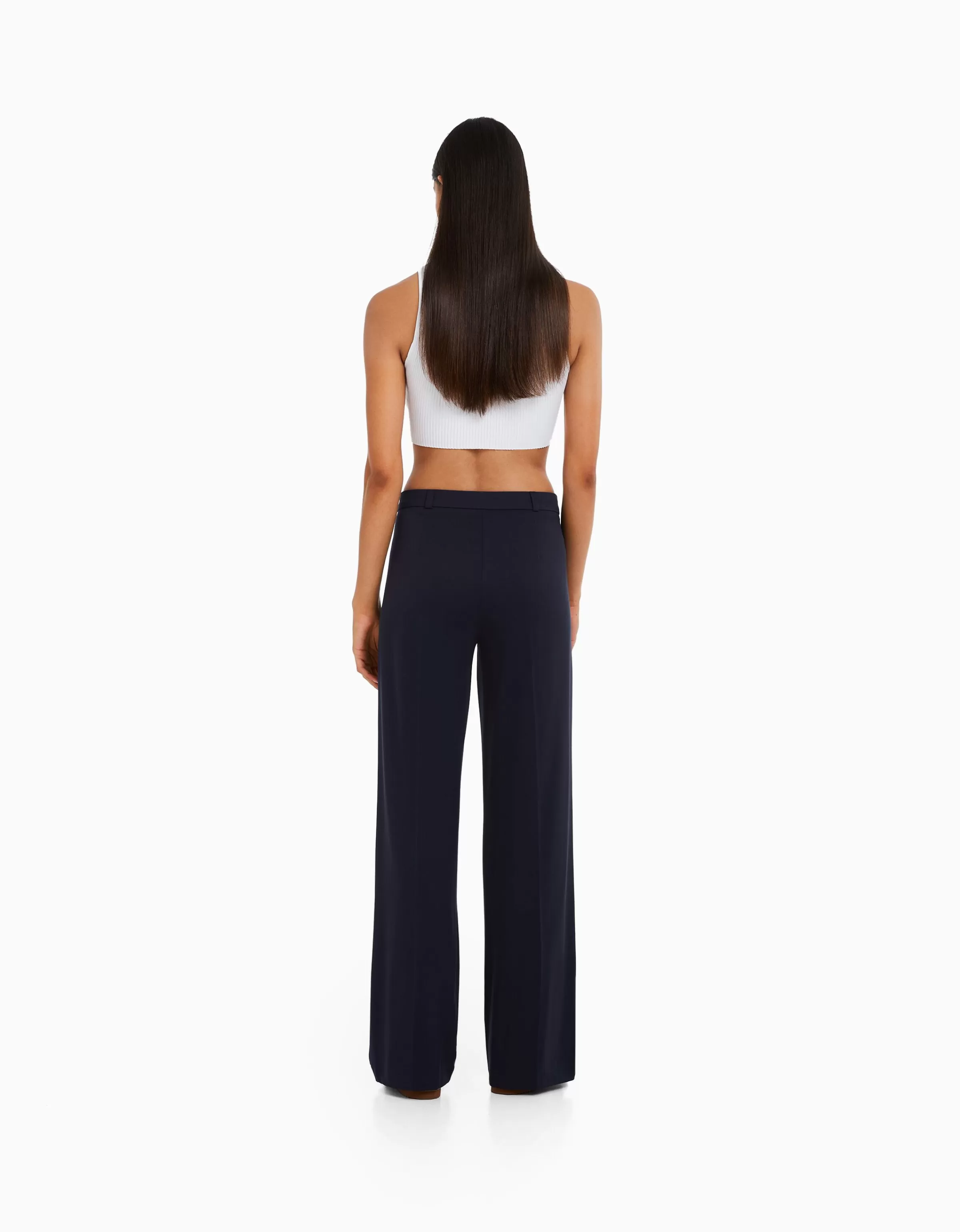 BERSHKA Basiques*Pantalon tailoring wide leg passants Marine