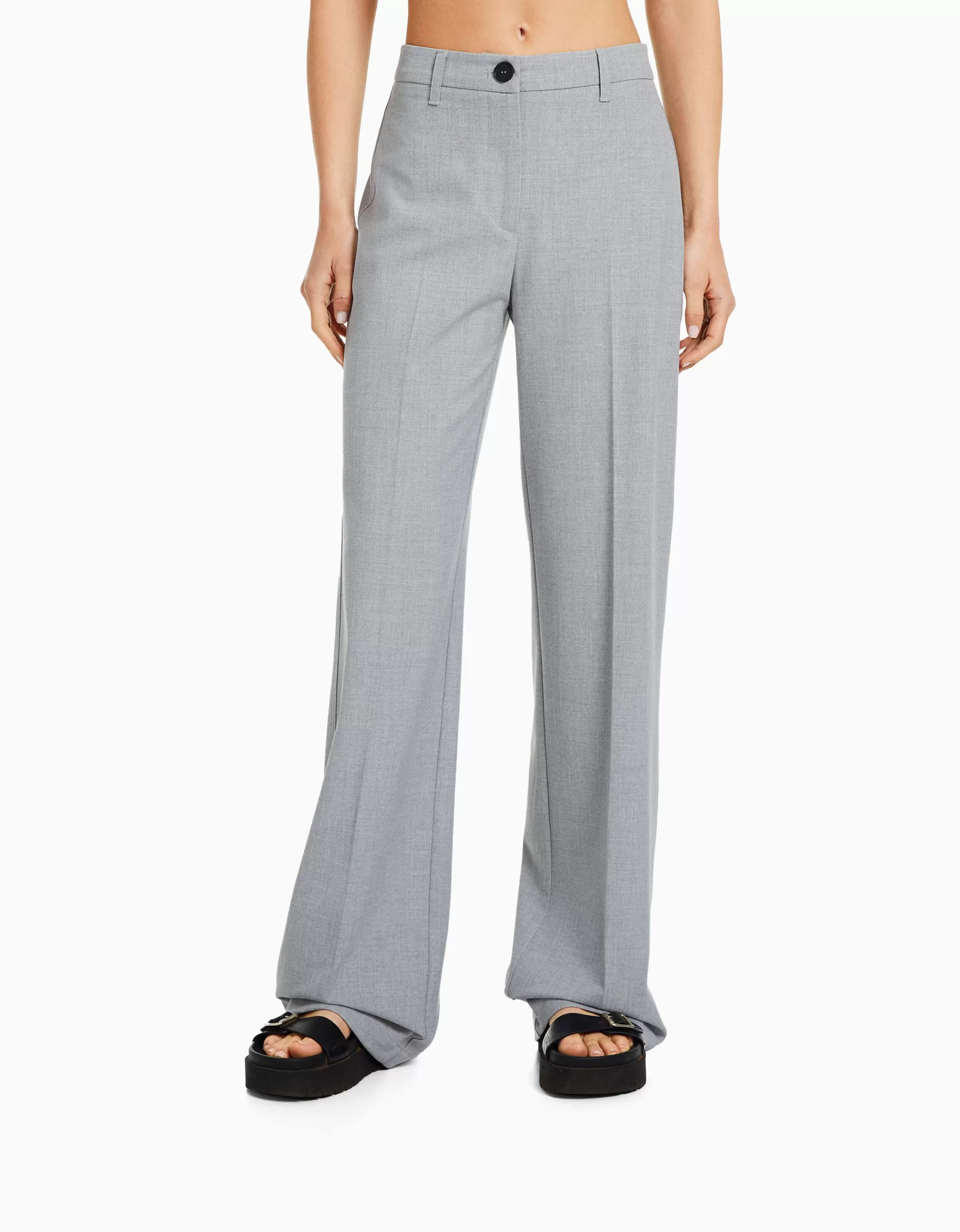 BERSHKA Pantalons*Pantalon wide leg passants Gris