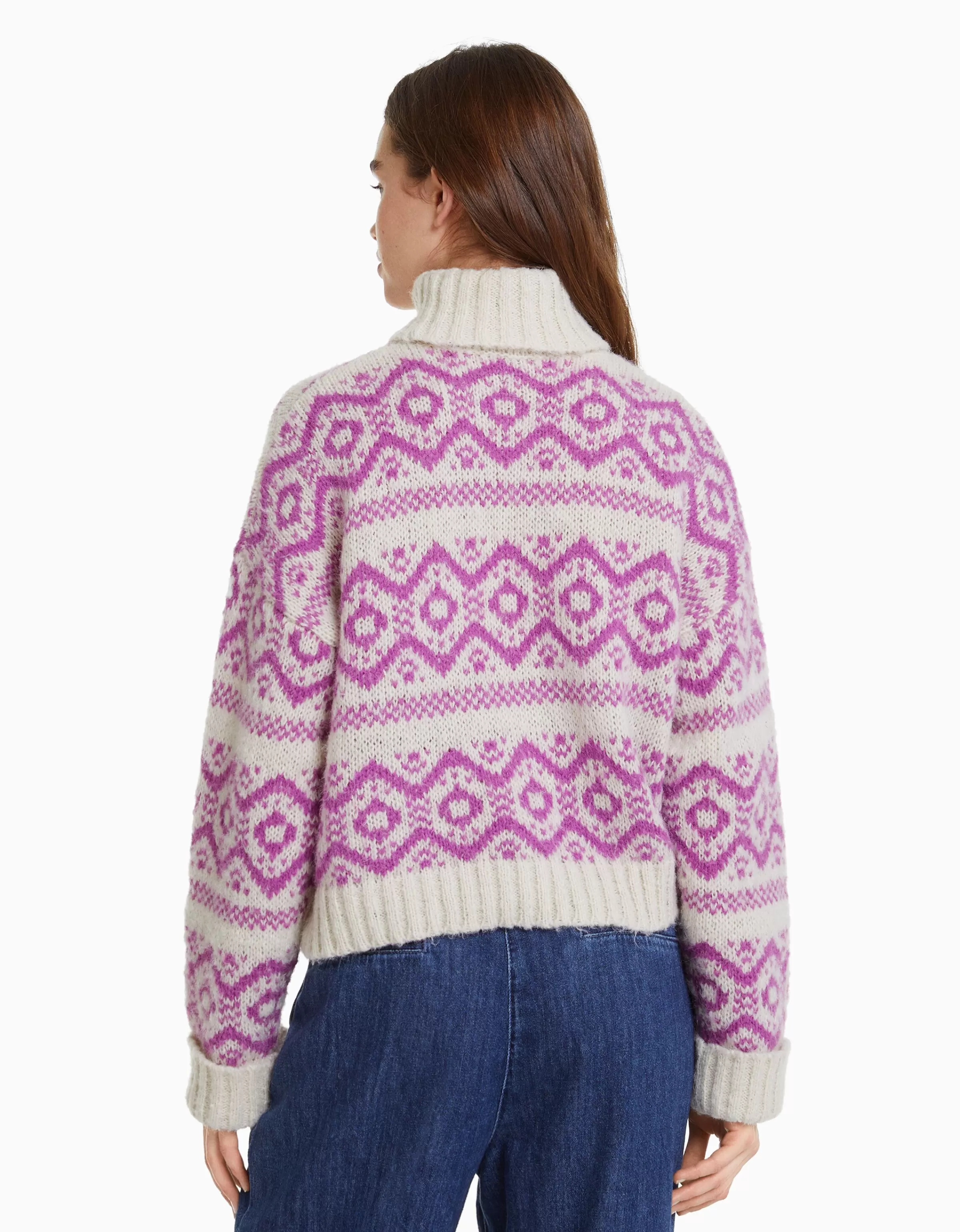 BERSHKA Maille*Pull à col montant en jacquard Rose